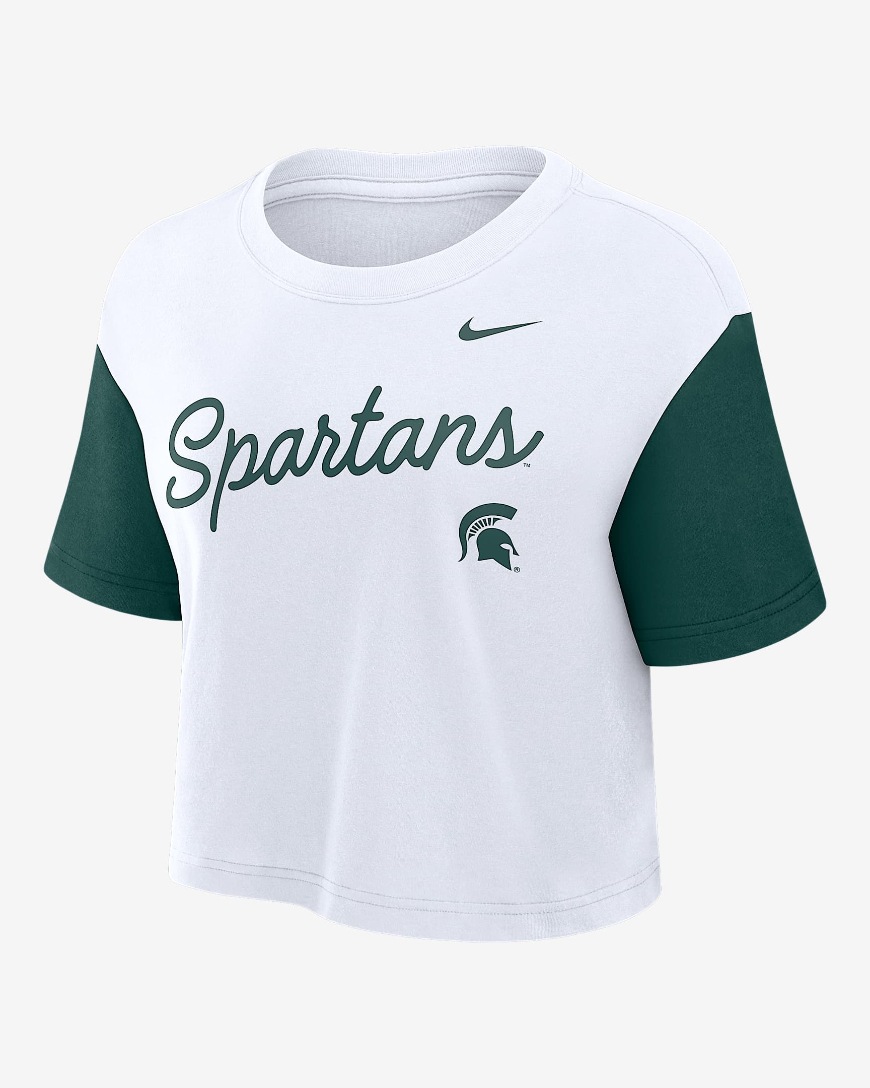 Michigan State Script Women's Nike Dri-FIT College Cropped T-Shirt - White