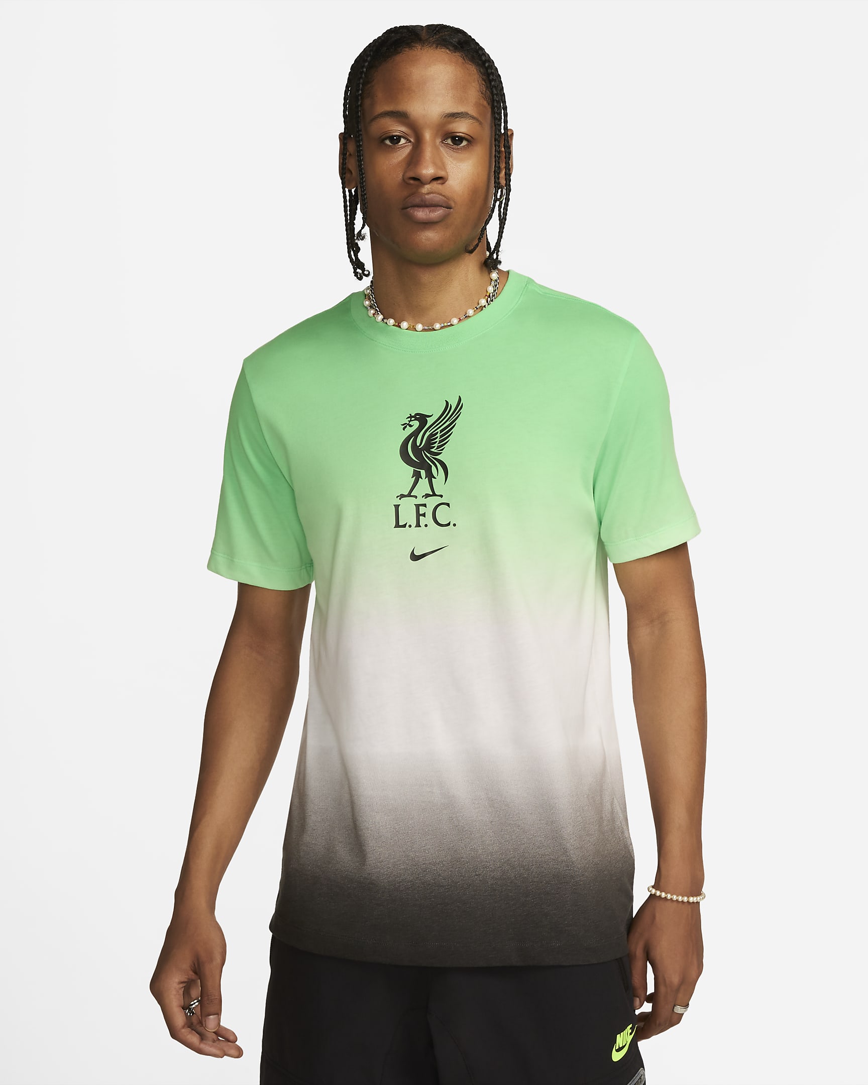 Liverpool FC Crest Men's Nike Soccer T-Shirt - White/Poison Green/Black/Black