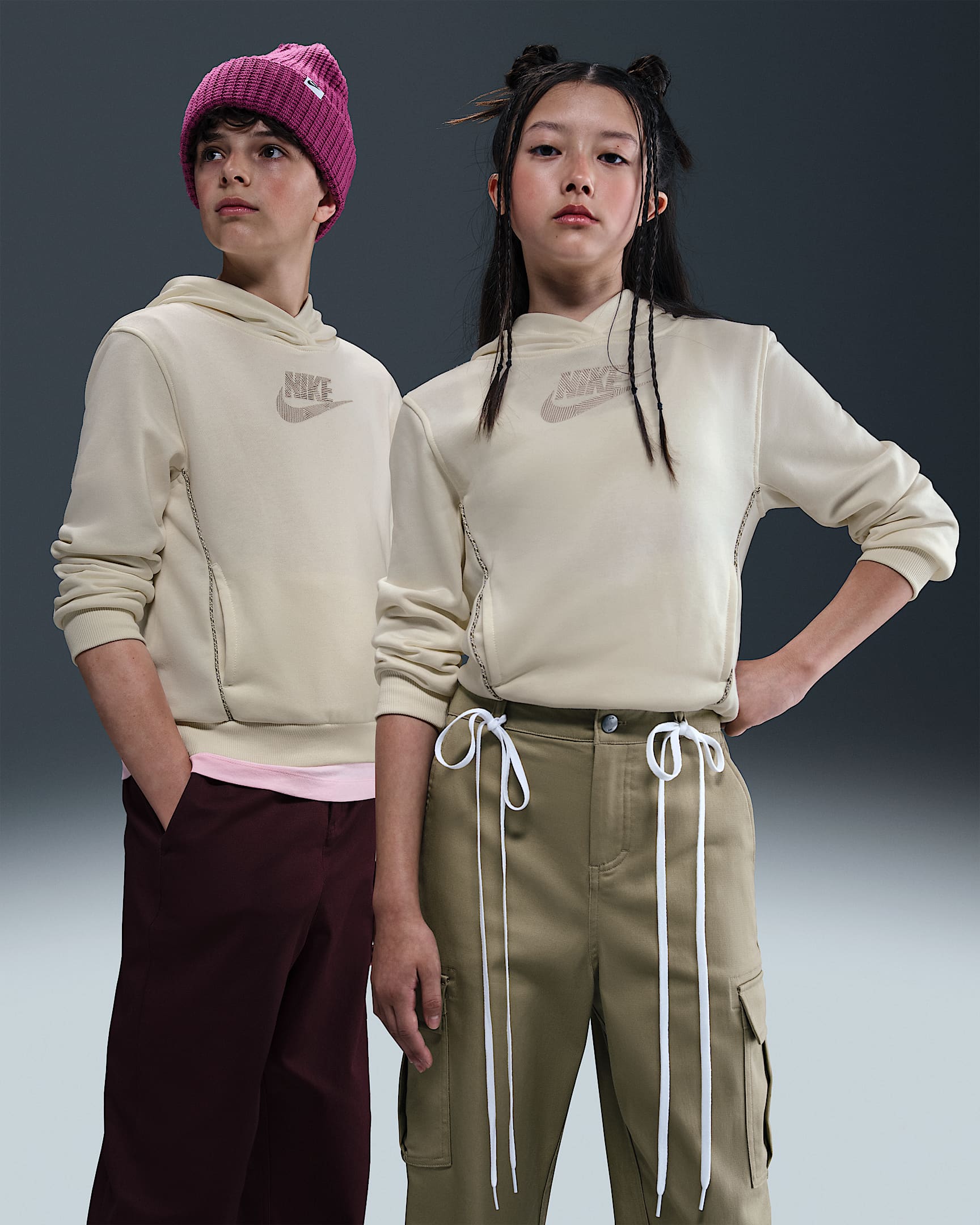 Nike Sportswear Club Big Kids' French Terry Hoodie - Soft Pearl/Light Orewood Brown