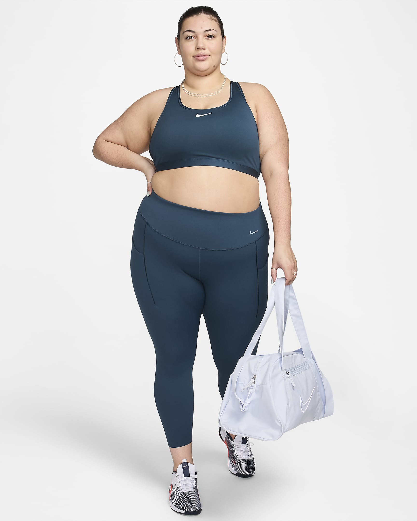 Nike Universa Women's Medium-Support High-Waisted 7/8 Leggings with Pockets (Plus Size) - Armoury Navy/Black