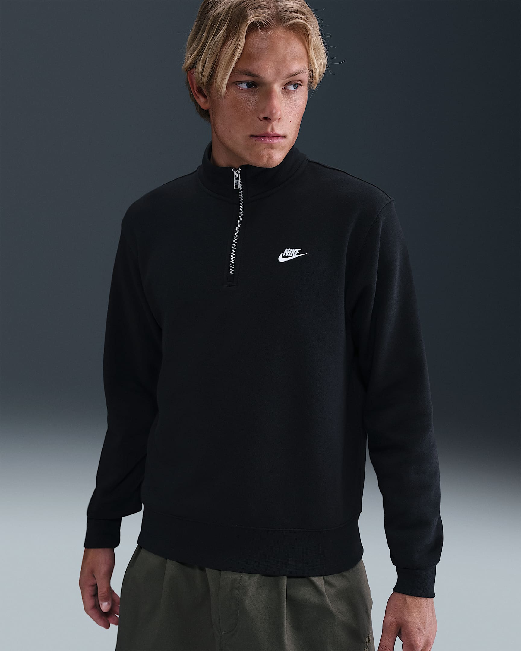 Nike Sportswear Club Men's 1/2-Zip Fleece Top - Black/Black/White