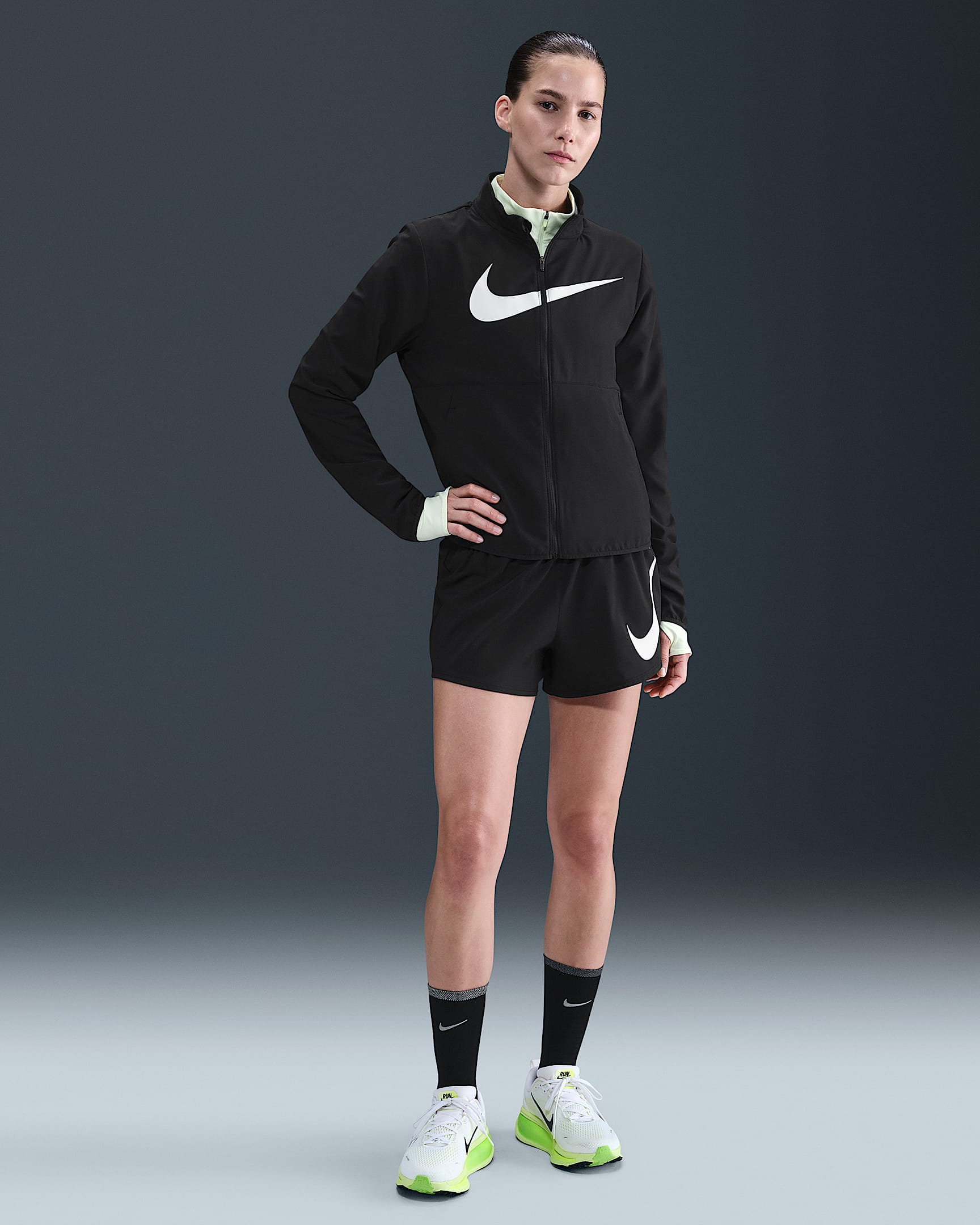 Nike One Swoosh Women's Dri-FIT Mid-Rise Loose 7.5cm (approx.) Brief-Lined Running Shorts - Black/White