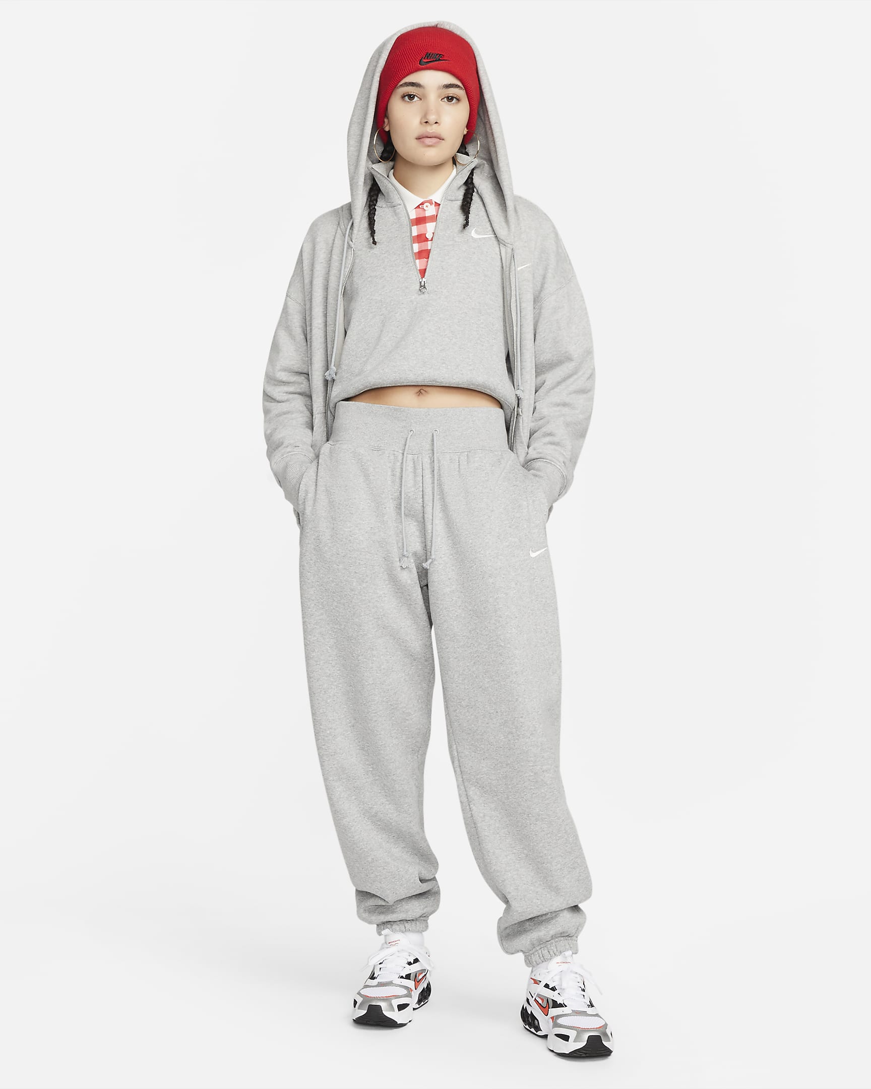 Pantalon de survêtement oversize à taille haute Nike Sportswear Phoenix Fleece pour Femme - Dark Grey Heather/Sail