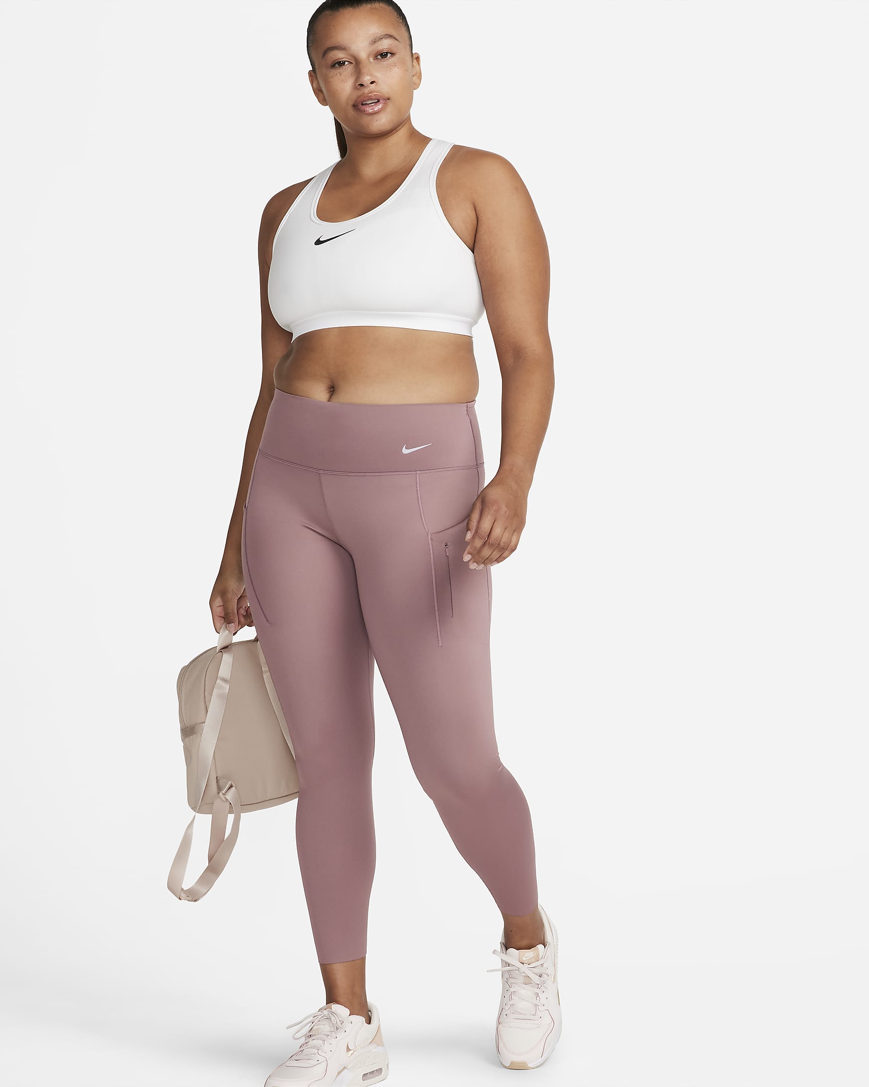 Nike Go Women's Firm-Support Mid-Rise 7/8 Leggings with Pockets - Smokey Mauve/Black