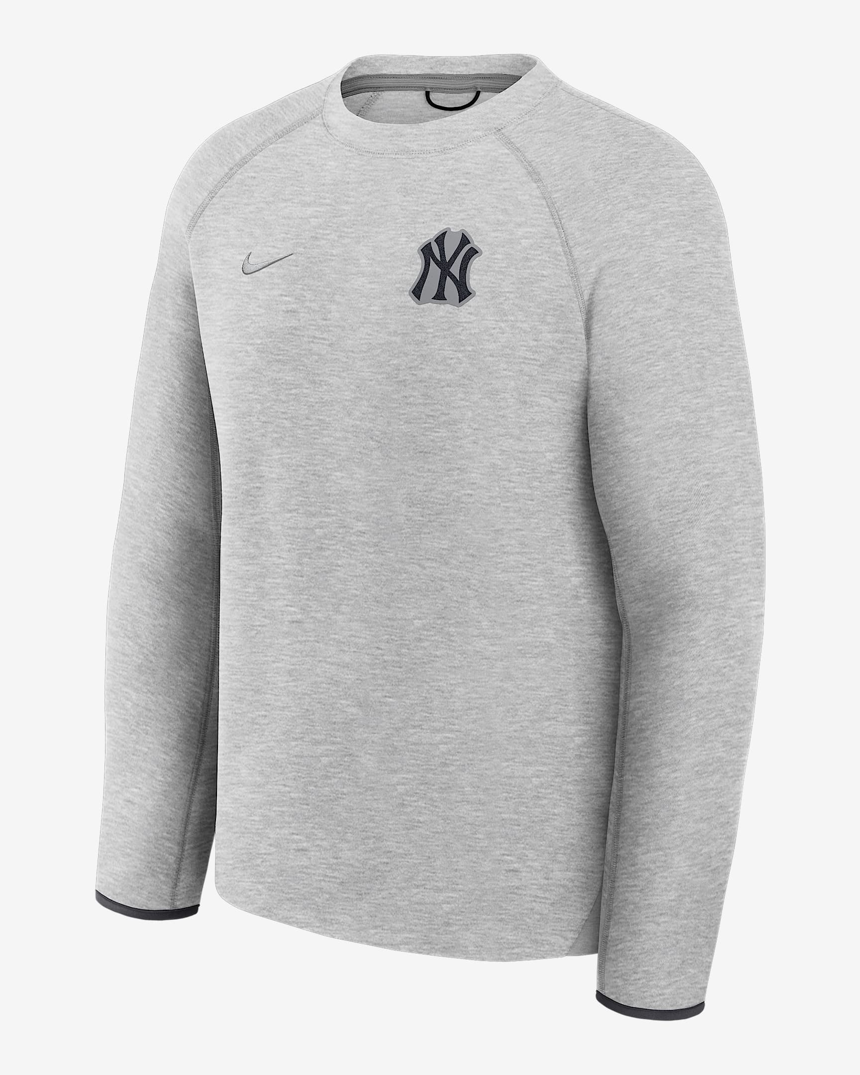 New York Yankees Tech Fleece Men's Nike MLB Pullover Crew - Dark Grey Heather