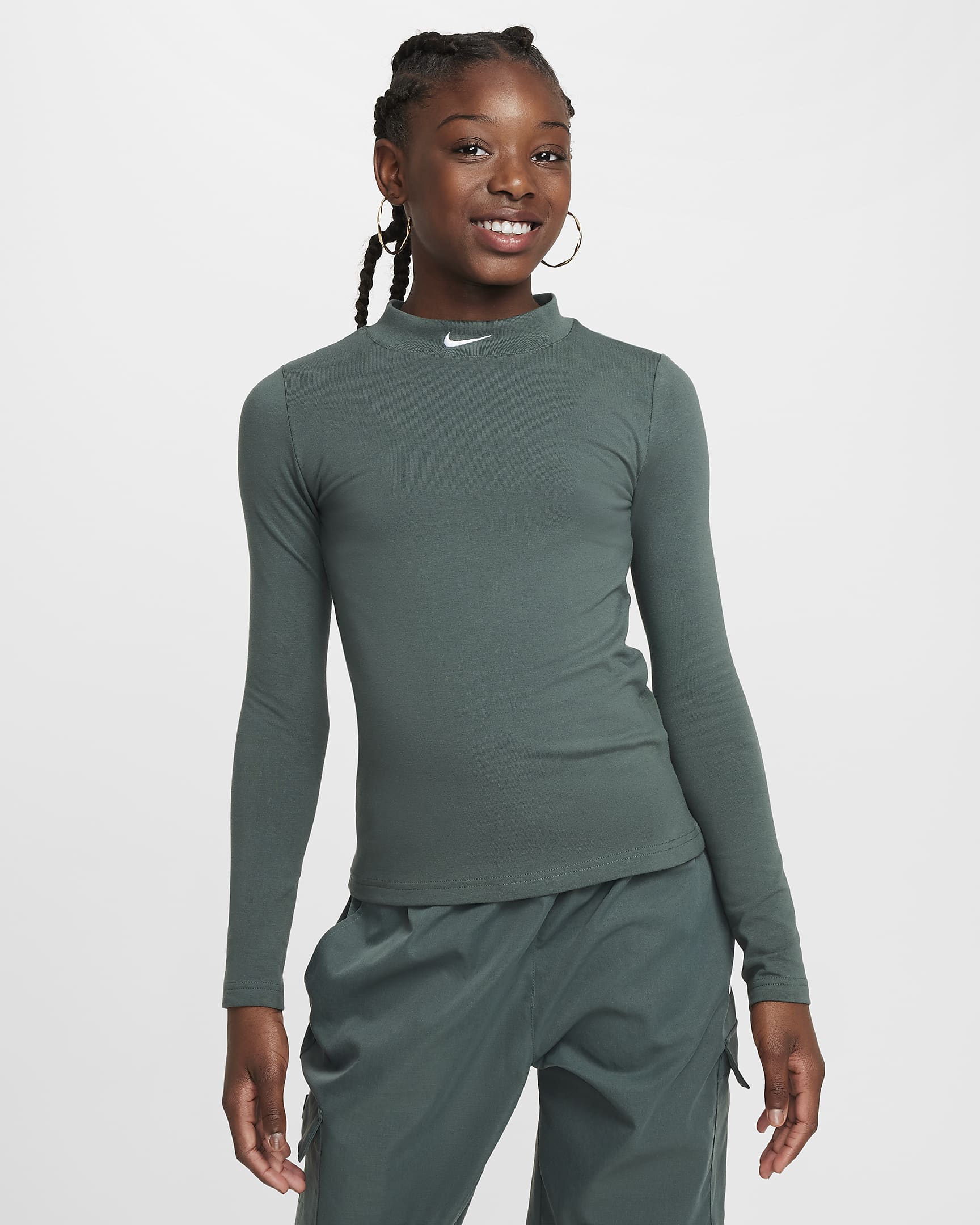 Nike Sportswear Girls' Long-Sleeve Top - Vintage Green/White