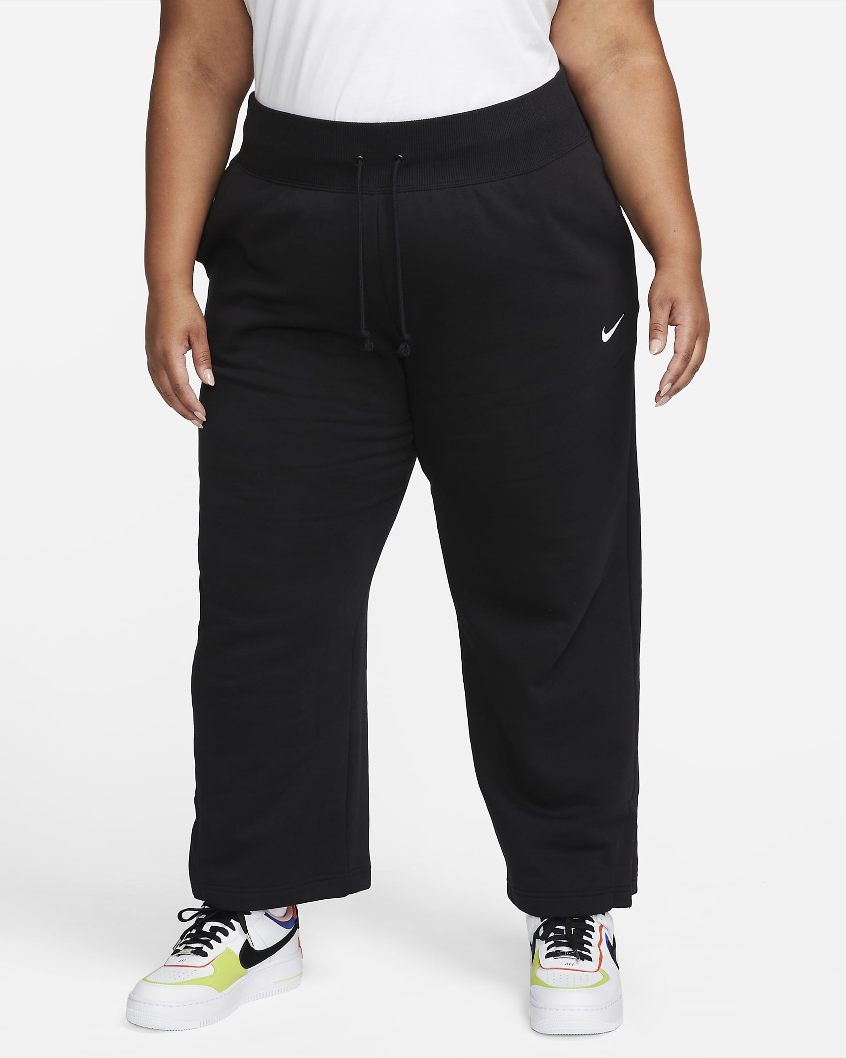 Nike Sportswear Phoenix Fleece Women's High-Waisted Wide-Leg Tracksuit Bottoms (Plus Size) - Black/Sail