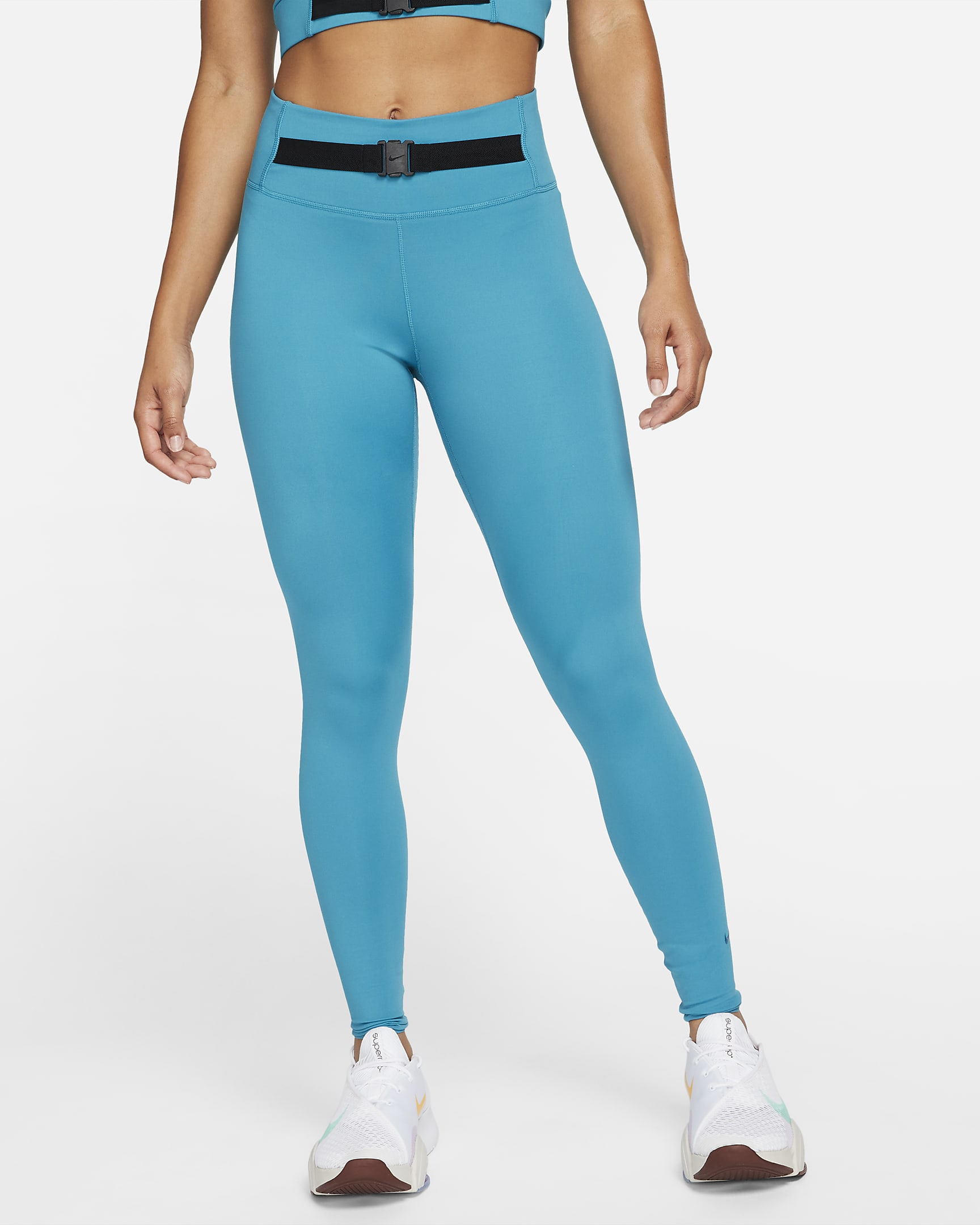 Leggings de tiro medio para mujer Nike One Luxe Buckle - Cyber Teal/Transparente