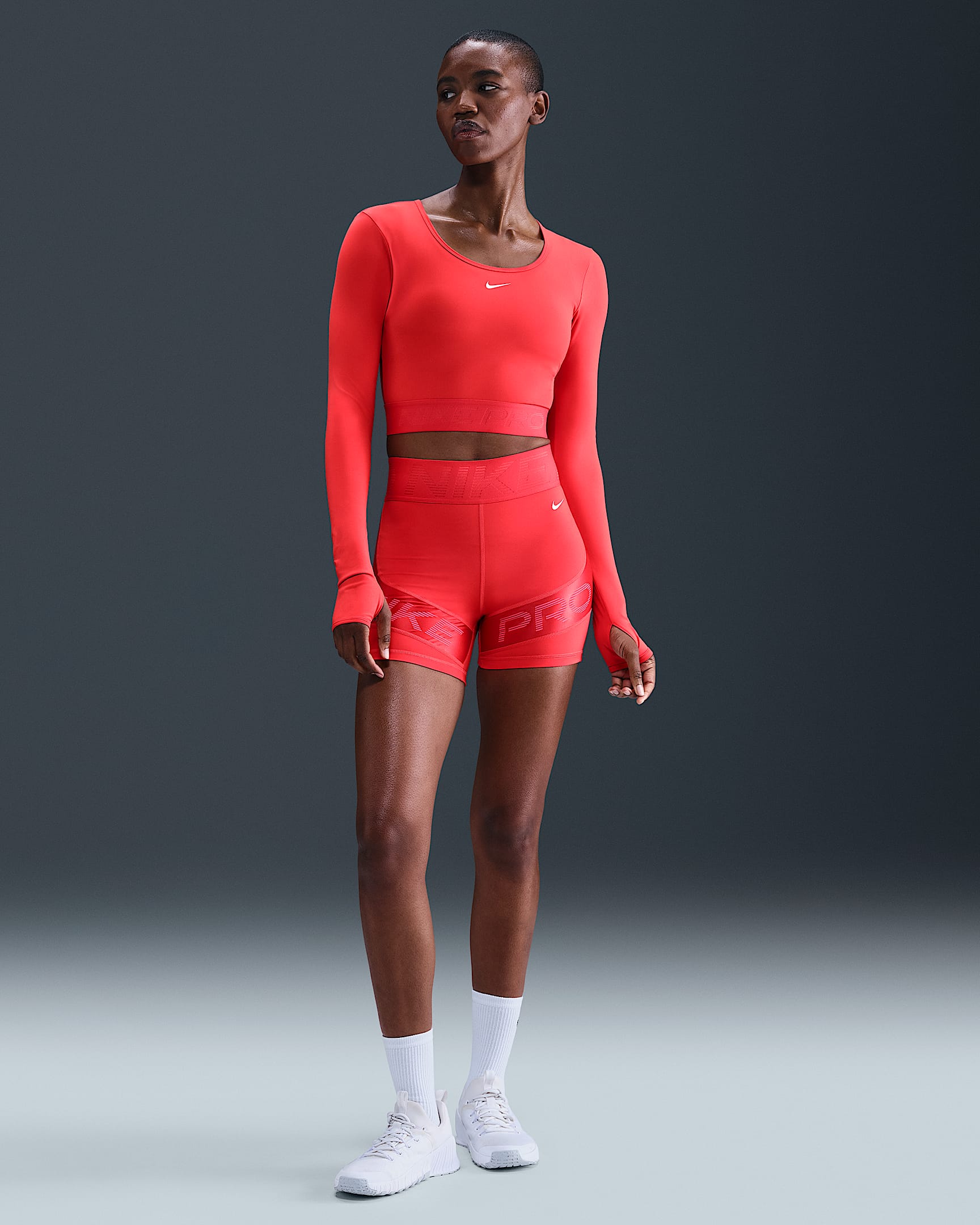 Nike Pro Sculpt Women's Dri-FIT High-Waisted 5" Biker Shorts - Light Crimson/Ember Glow/White