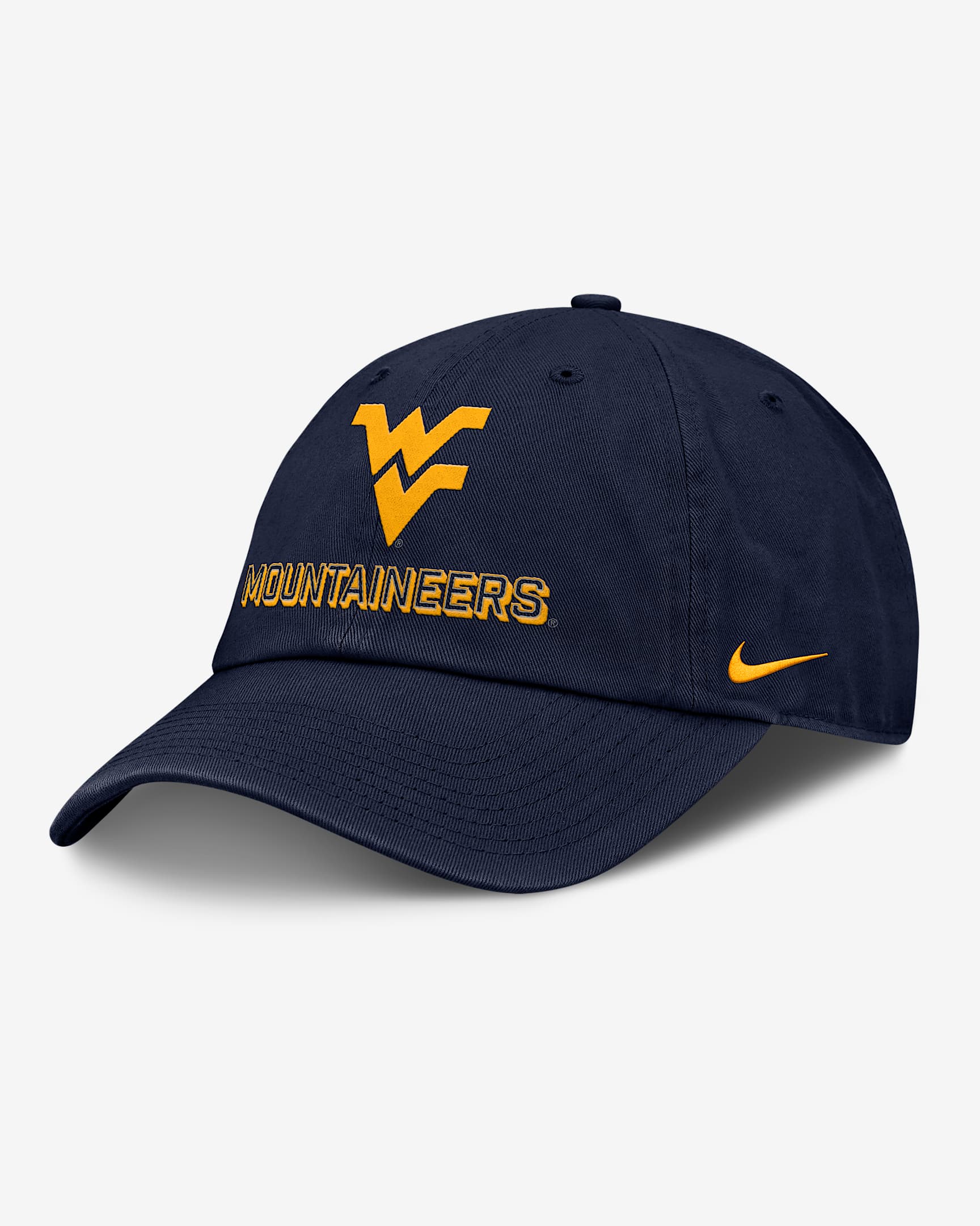 Gorra universitaria Nike ajustable para hombre West Virginia On-Field Club Gameday - Azul marino