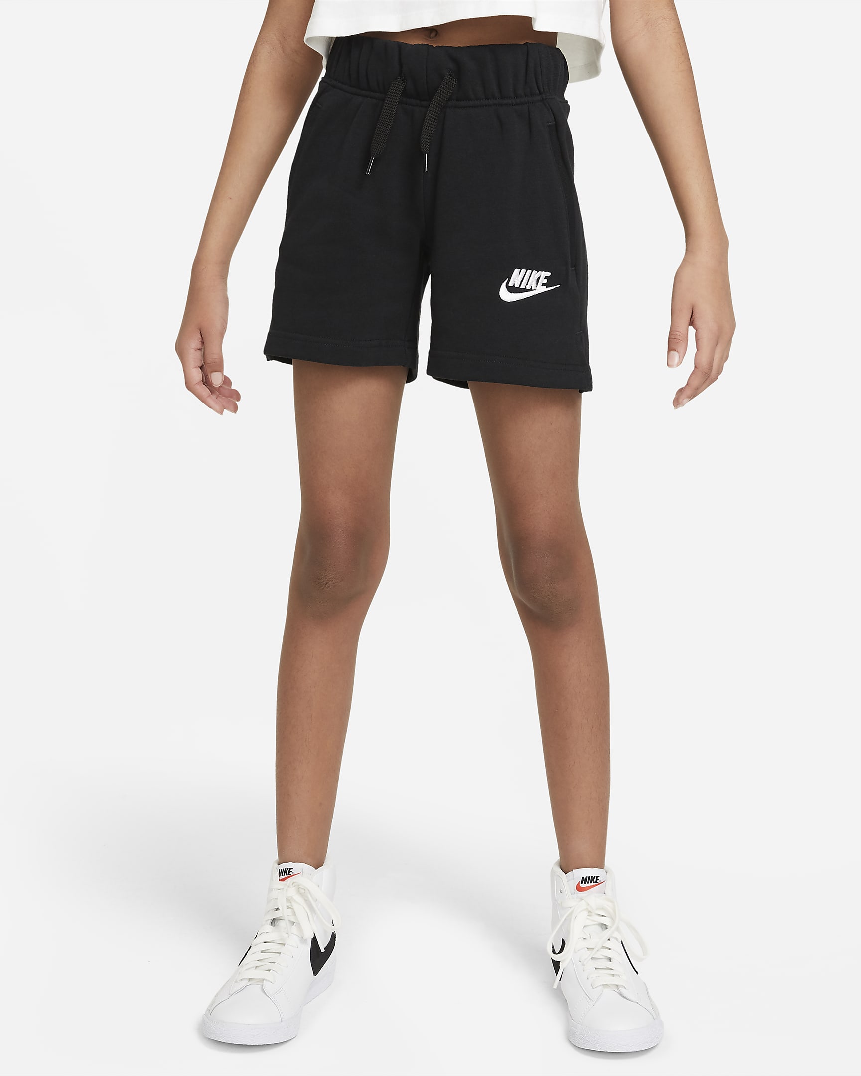 Nike Sportswear Club Older Kids' (Girls') French Terry Shorts - Black/White