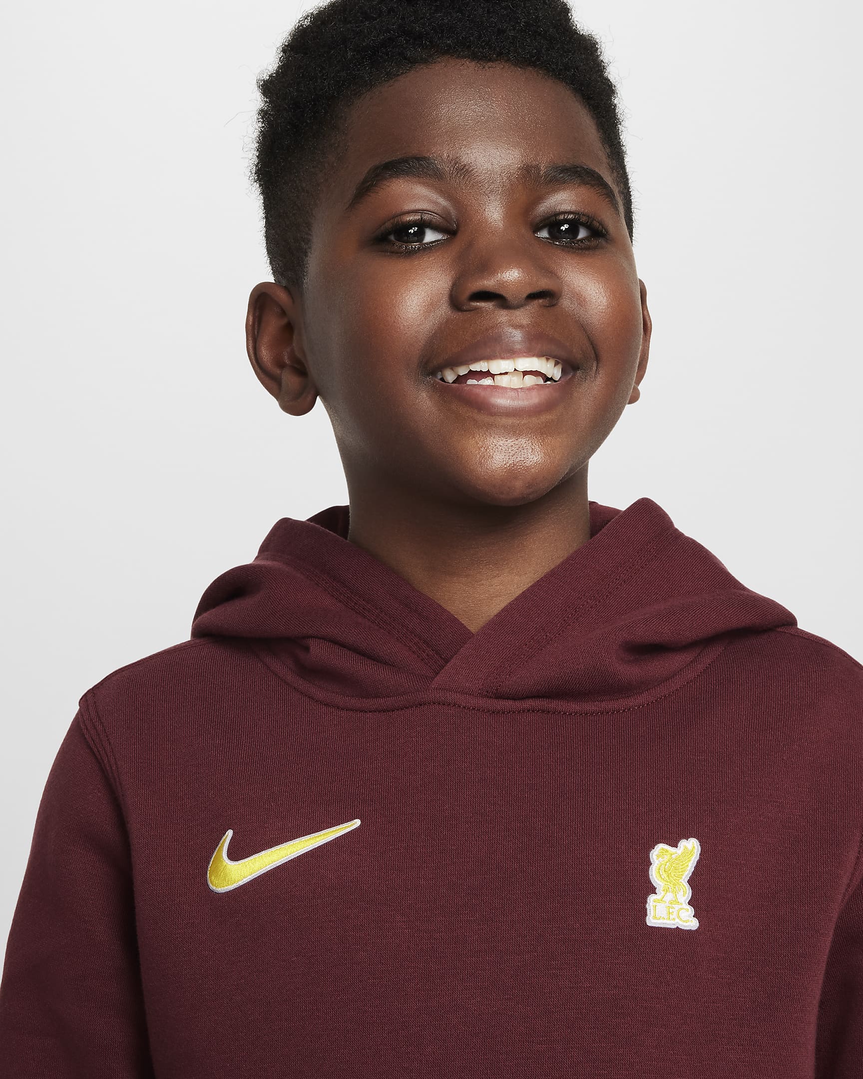 Liverpool FC Club Big Kids' (Boys') Nike Soccer Pullover Hoodie - Dark Team Red/Chrome Yellow