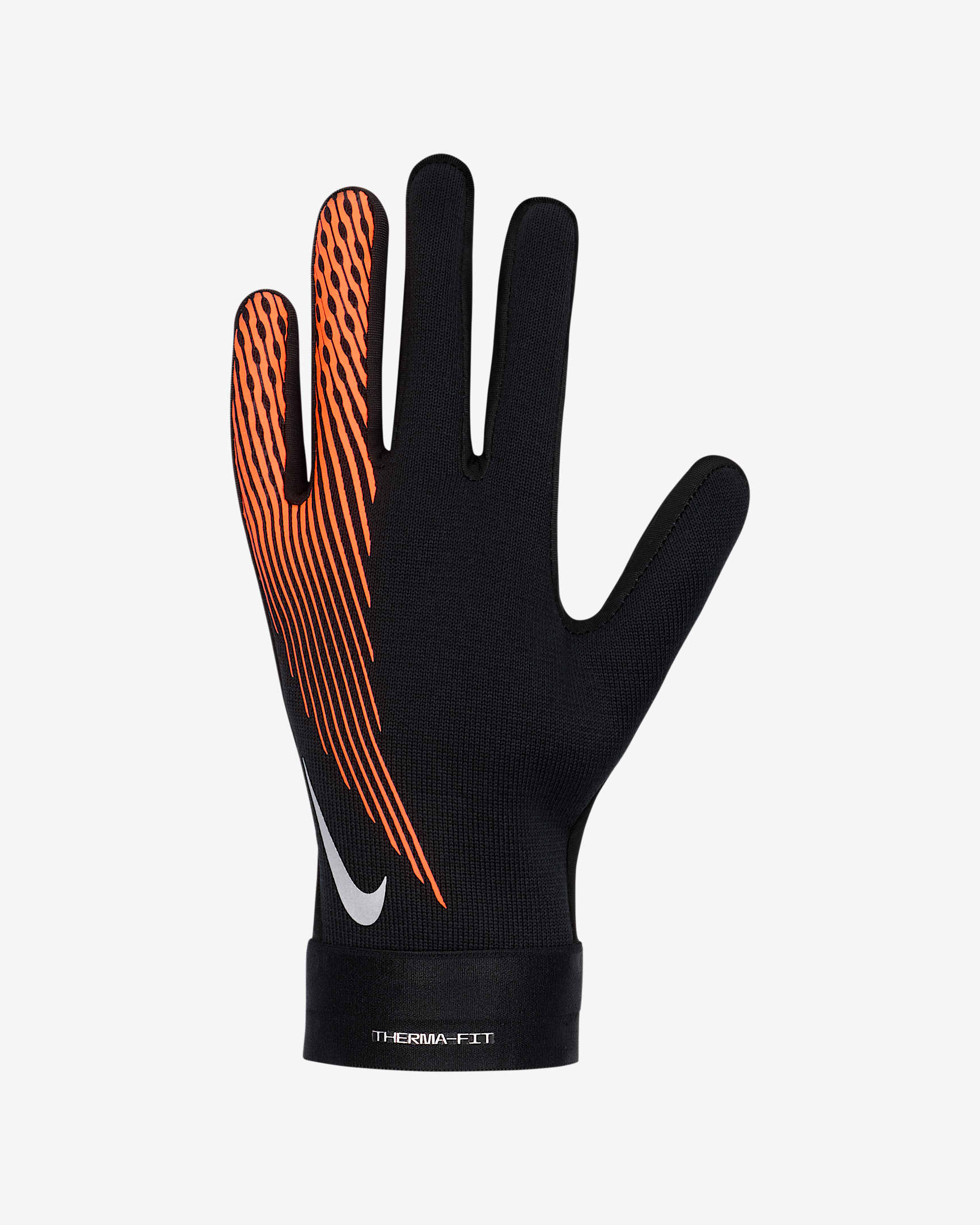 Fotbalové rukavice Therma-FIT Nike Academy pro větší děti - Černá/Hyper Crimson/Metallic Silver