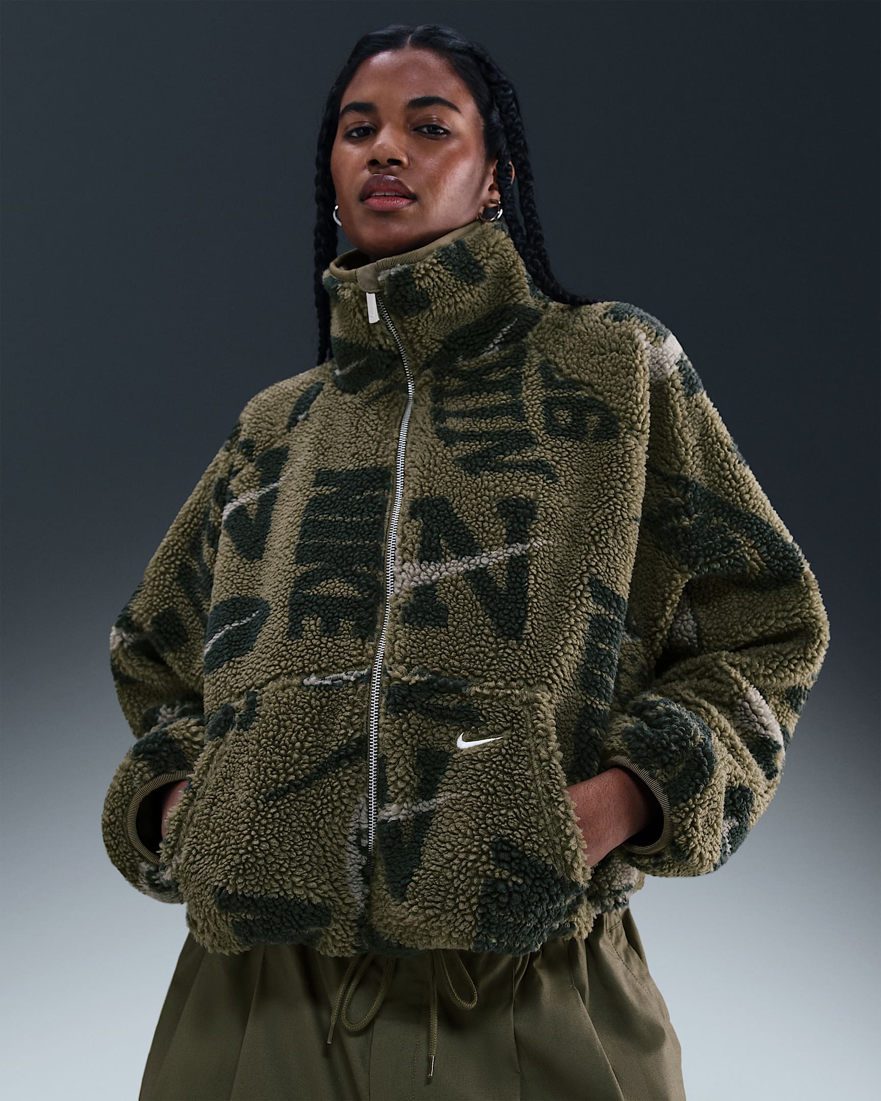 Nike Sportswear Women's High-Pile Fleece Jacket - Medium Olive/Medium Olive/Sail