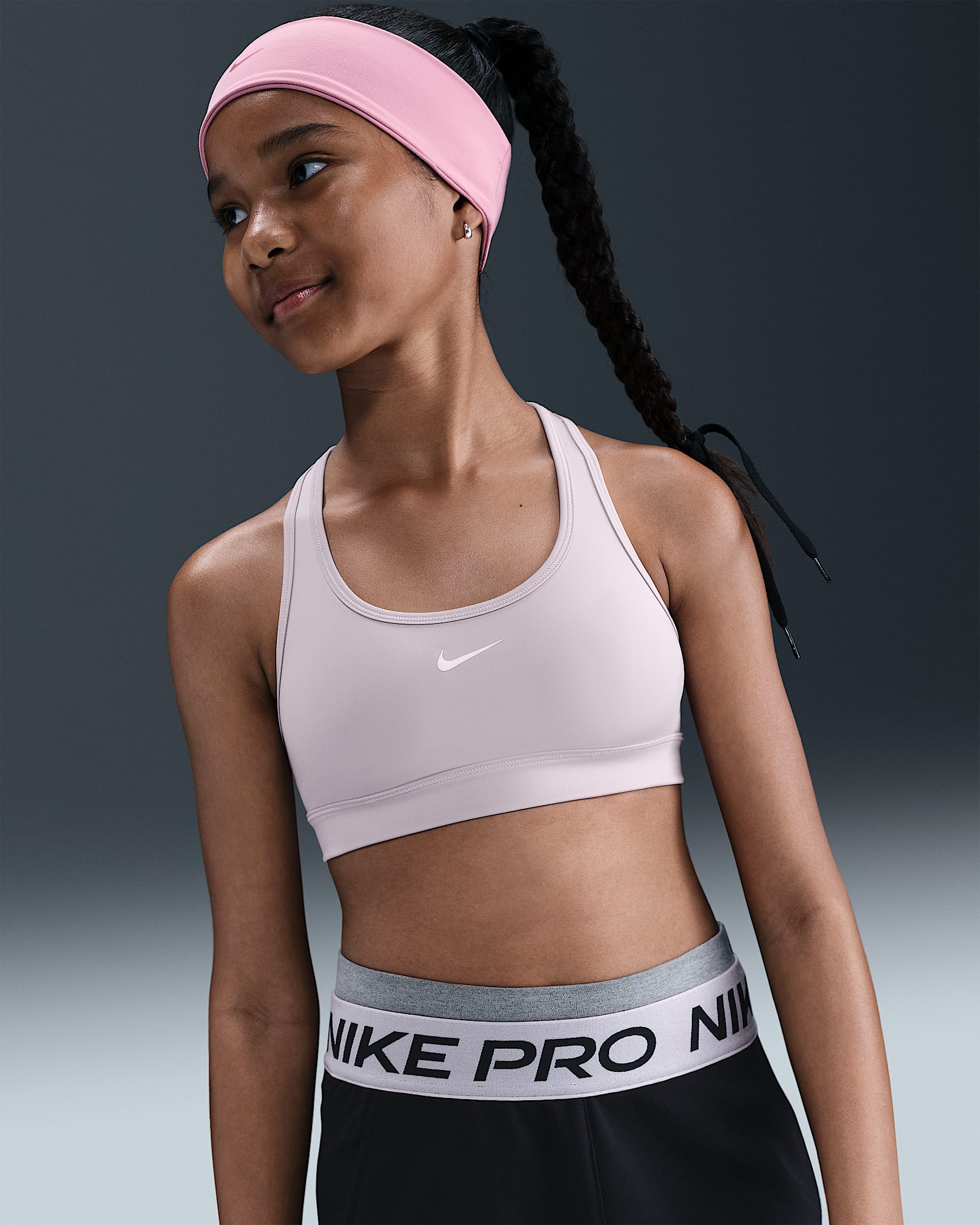 Nike Swoosh Girls' Sports Bra - Platinum Violet/White