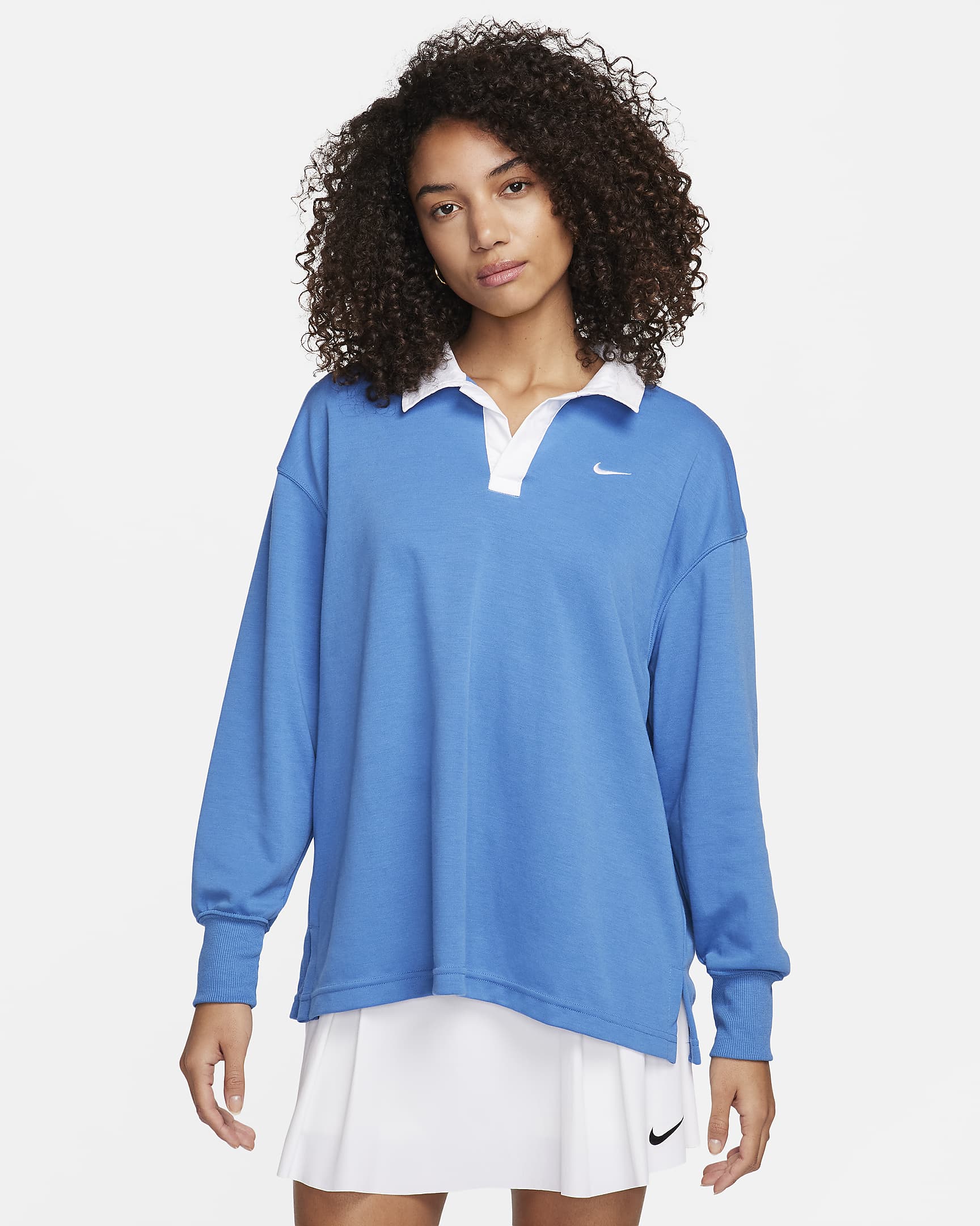 Nike Sportswear Essential Women's Oversized Long-Sleeve Polo - Star Blue/White