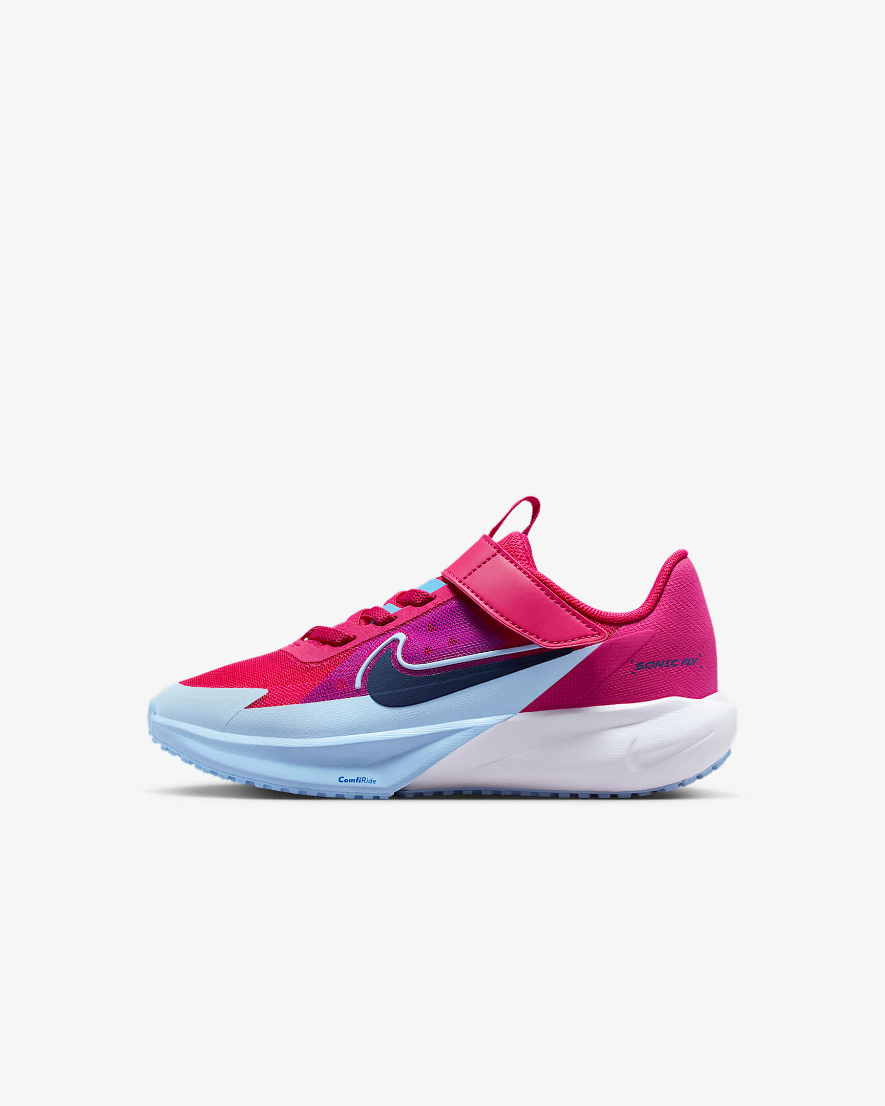 Tenis de correr para niños de preescolar Nike Sonic Fly - Rosa enérgico/Azul universitario/Aluminio/Azul vacío