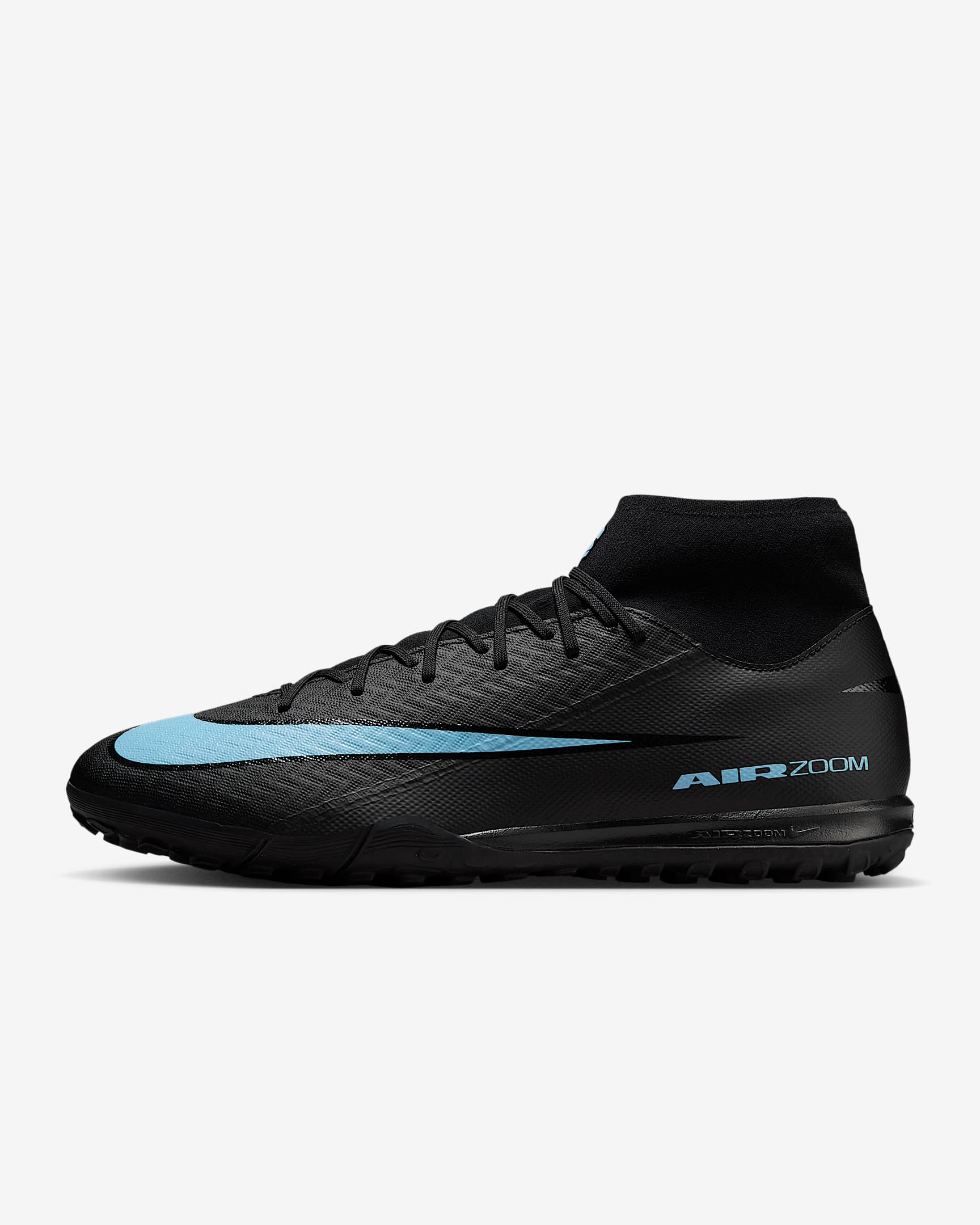 Nike Mercurial Superfly 10 Academy Turf High-Top Soccer Shoes - Black/Ice Blue
