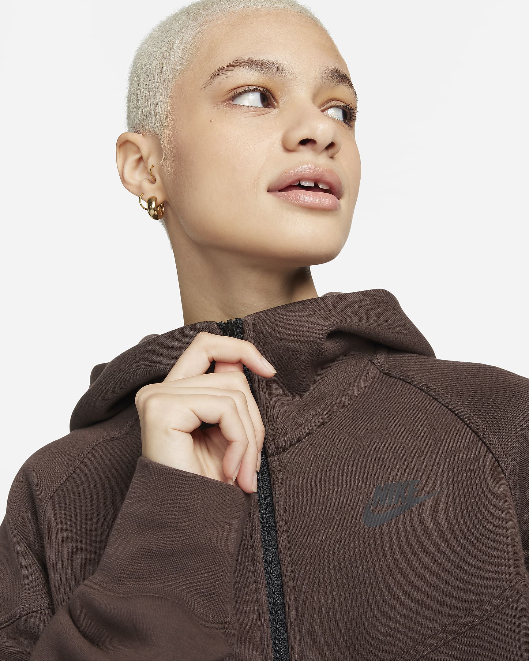 Sweat à capuche et zip Nike Sportswear Tech Fleece Windrunner pour femme - Baroque Brown/Noir