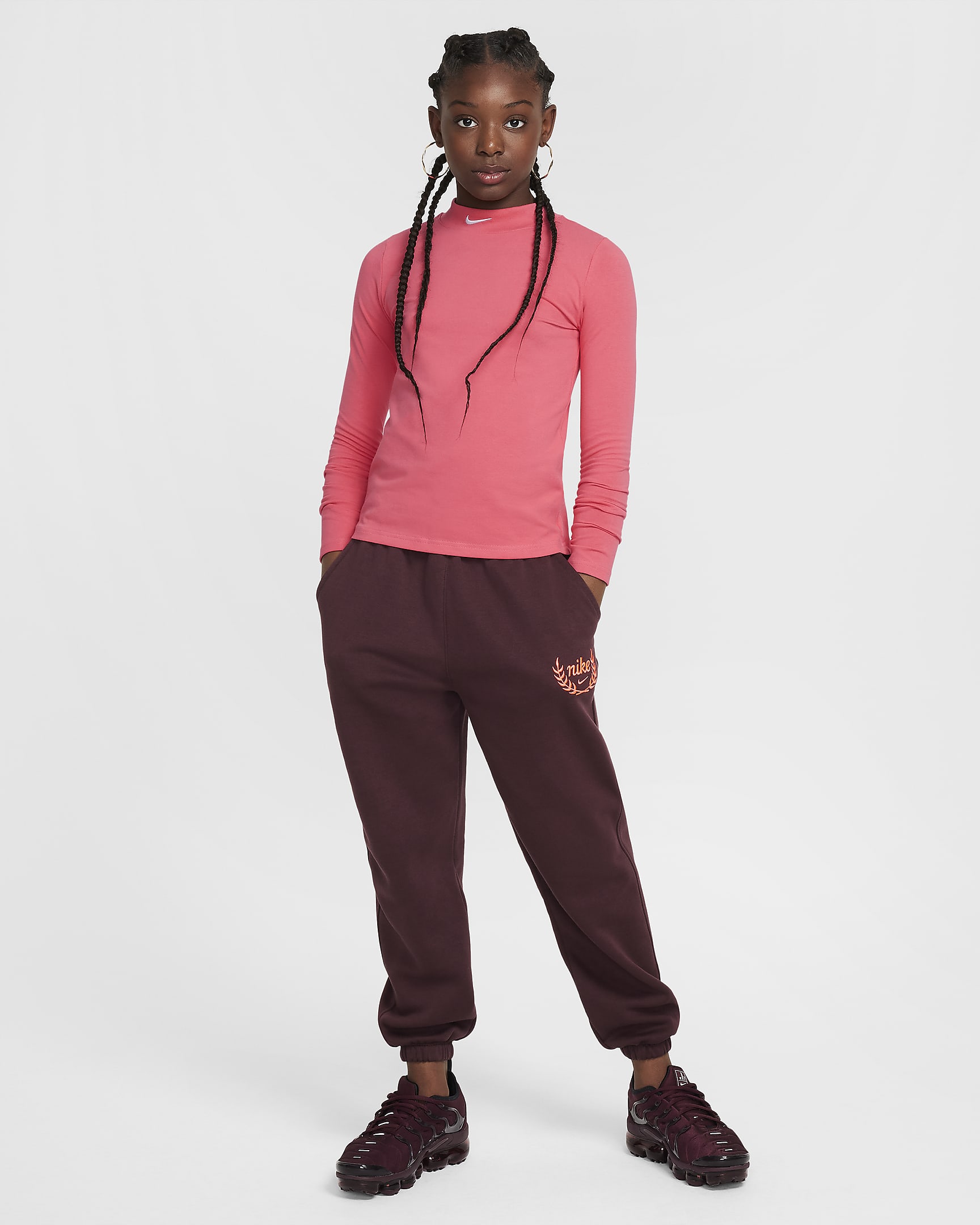 Haut à manches longues Nike Sportswear pour fille - Aster Pink/Blanc