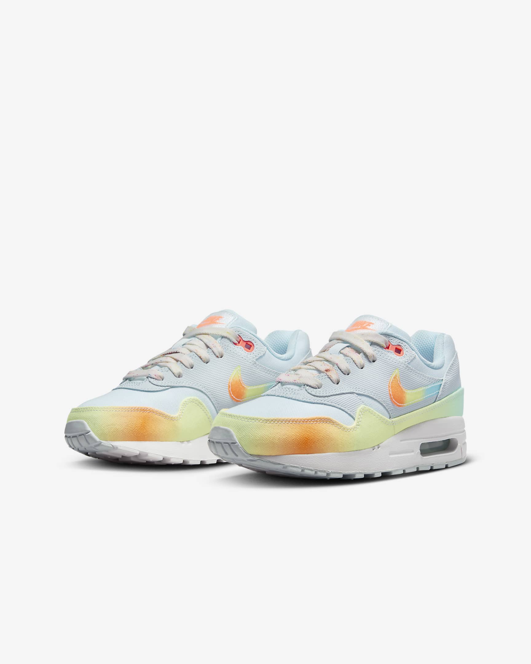 Chaussure Nike Air Max 1 pour ado - Glacier Blue/Blanc/Light Lemon Twist/Total Orange