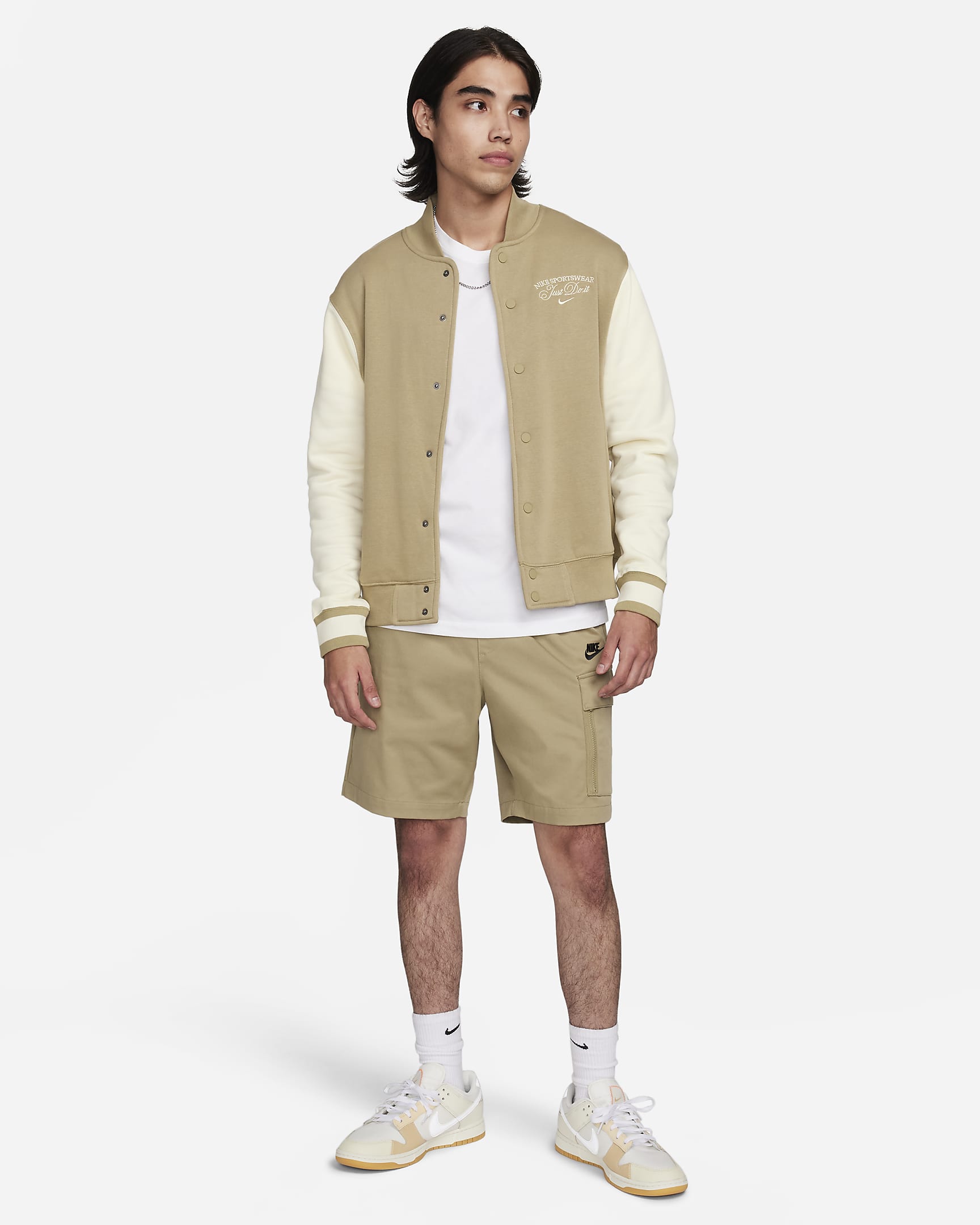 Nike Sportswear Men's Fleece Varsity Jacket - Neutral Olive/Coconut Milk