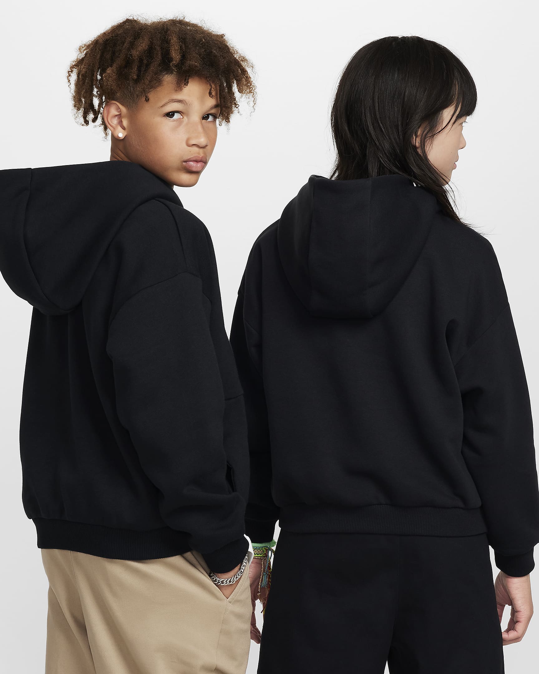 Nike SB Icon Fleece EasyOn Big Kids' Oversized Pullover Hoodie - Black/Black/White