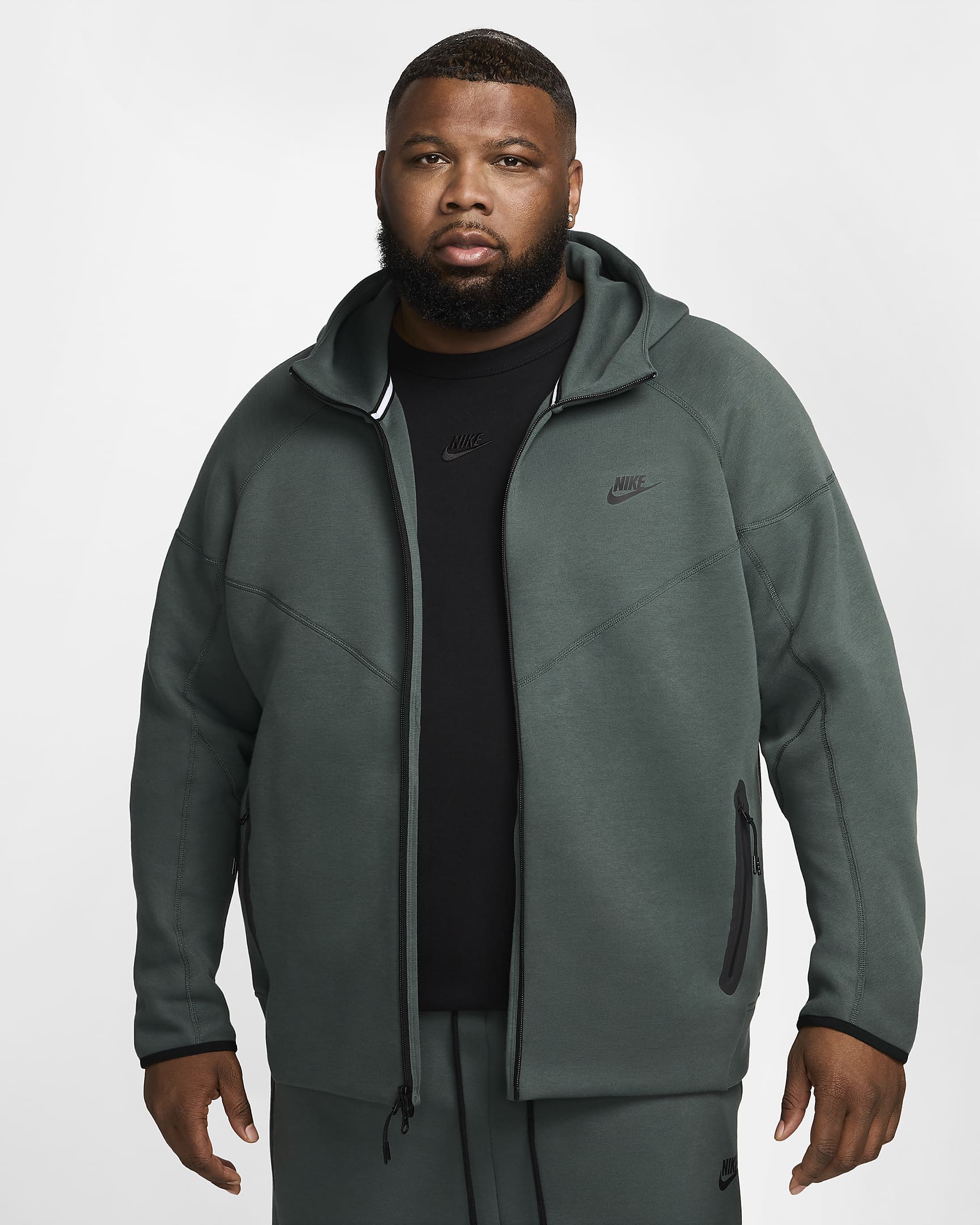 Nike Sportswear Tech Fleece Windrunner Hoodie met rits voor heren - Vintage Green/Zwart