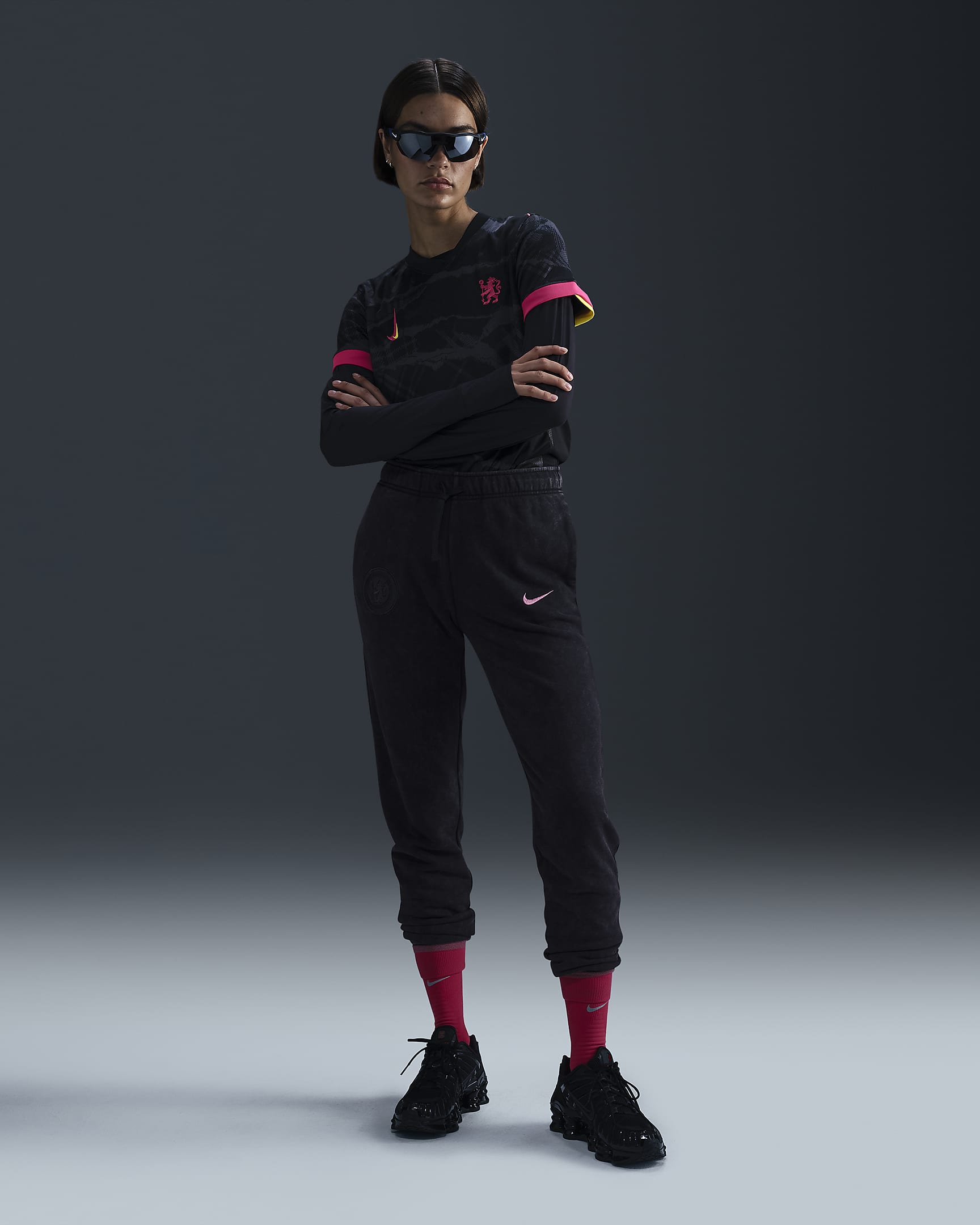 Tercera equipación Club Fleece Chelsea FC Pantalón de talle medio de fútbol Nike- Mujer - Negro/Pink Prime