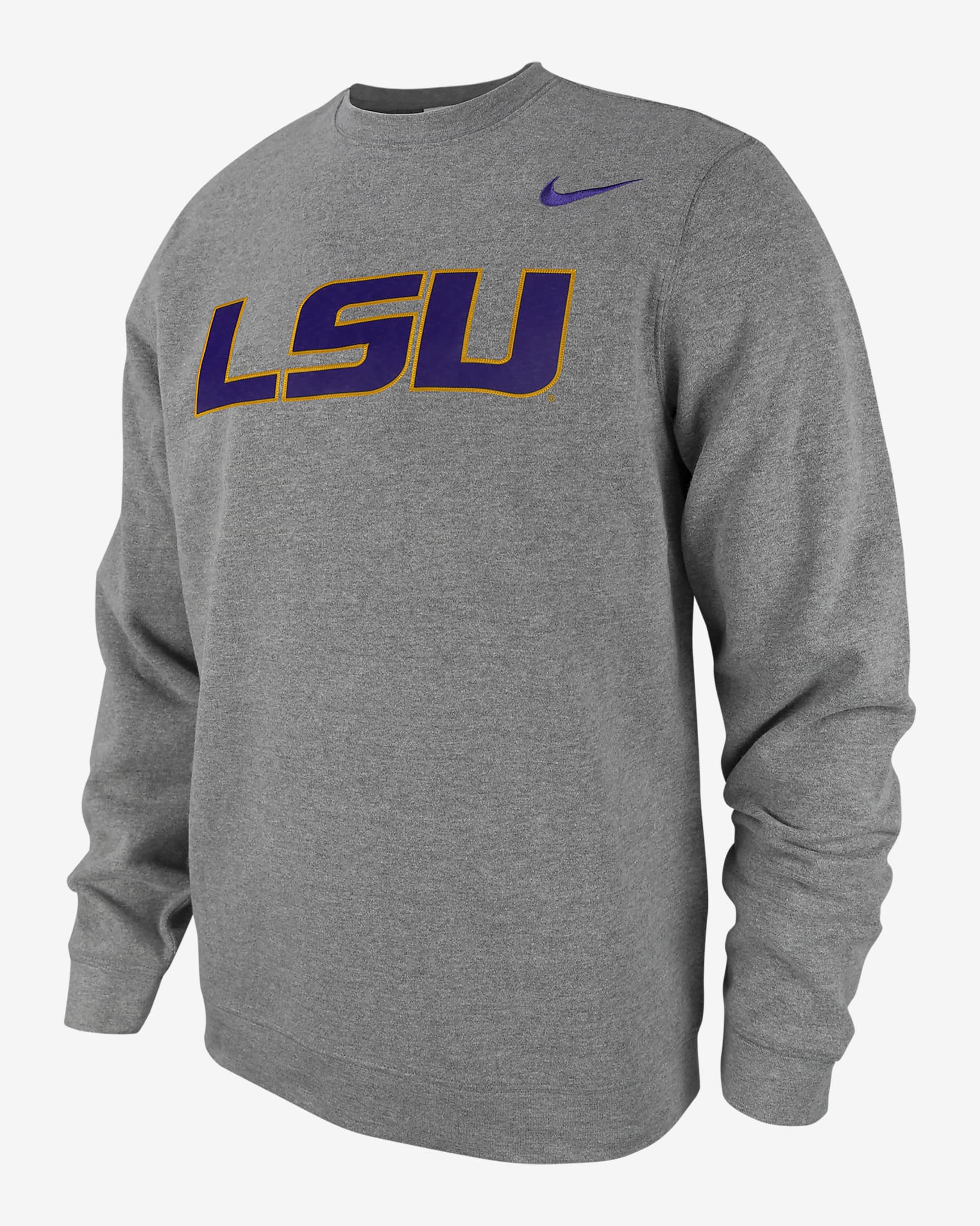 LSU Club Fleece Men's Nike College Crew-Neck Sweatshirt - Carbon Heather