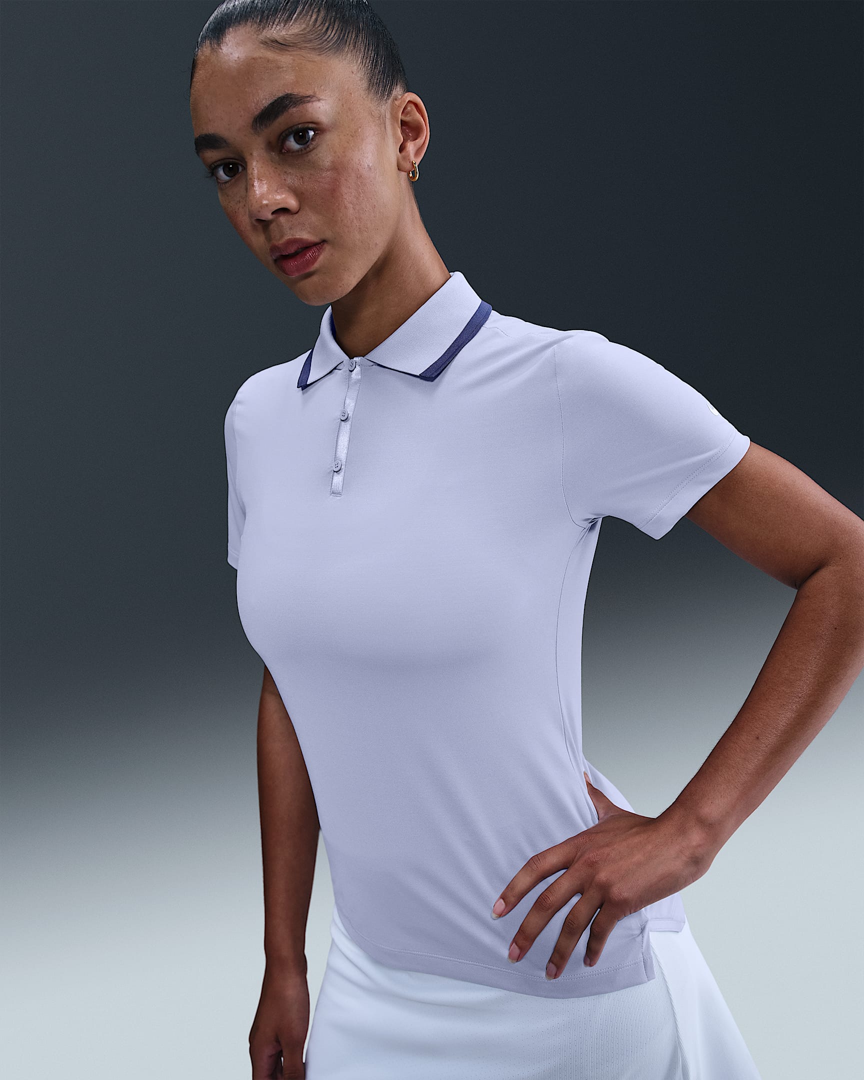 Nike Tour Women's Dri-FIT Short-Sleeve Golf Polo - Ghost/Sanded Purple/White
