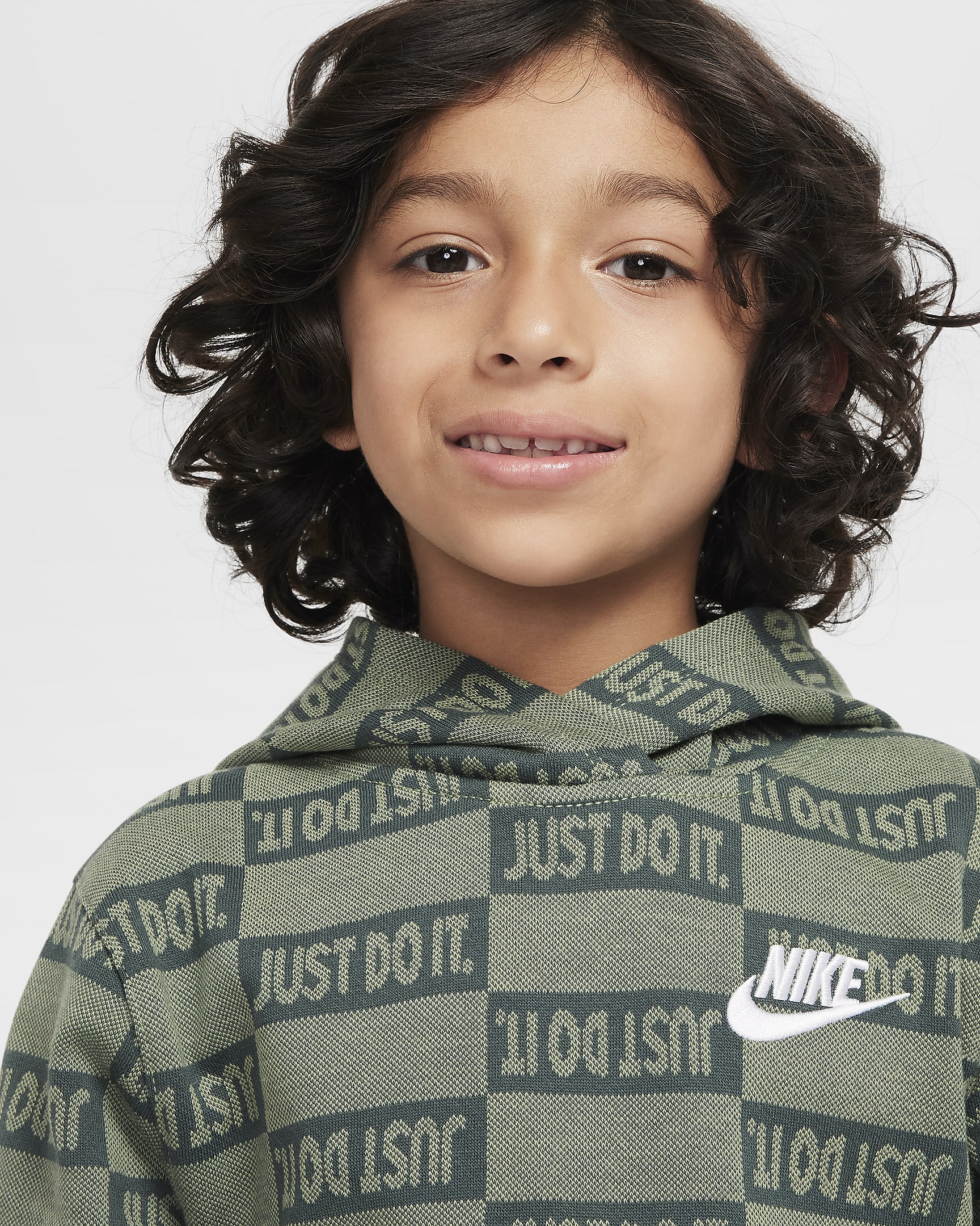 Nike Sportswear Textured Club Little Kids' Fleece Pullover Hoodie - Oil Green