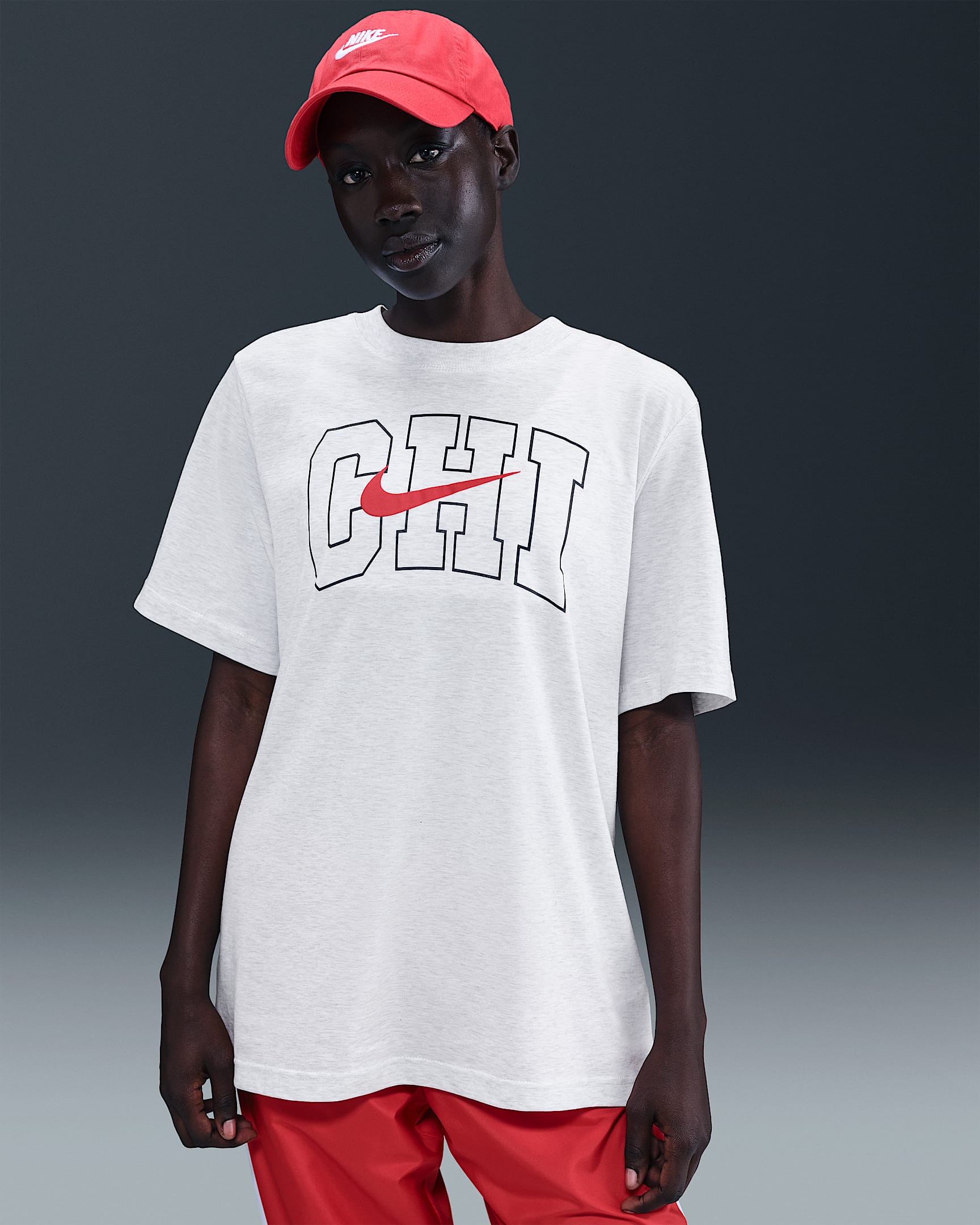 Nike Sportswear Women's T-Shirt - Birch Heather/Midnight Navy/University Red