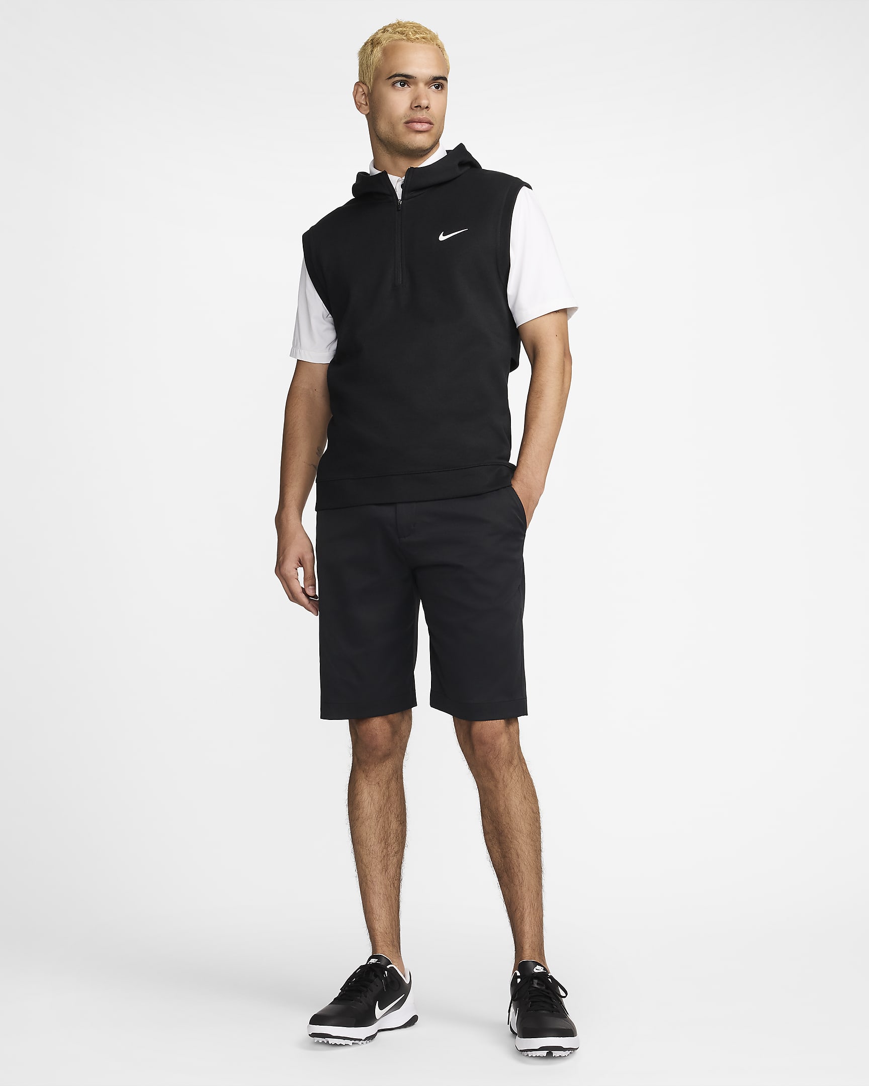 Veste sans manches de golf à capuche Nike Tour pour homme - Noir/Blanc