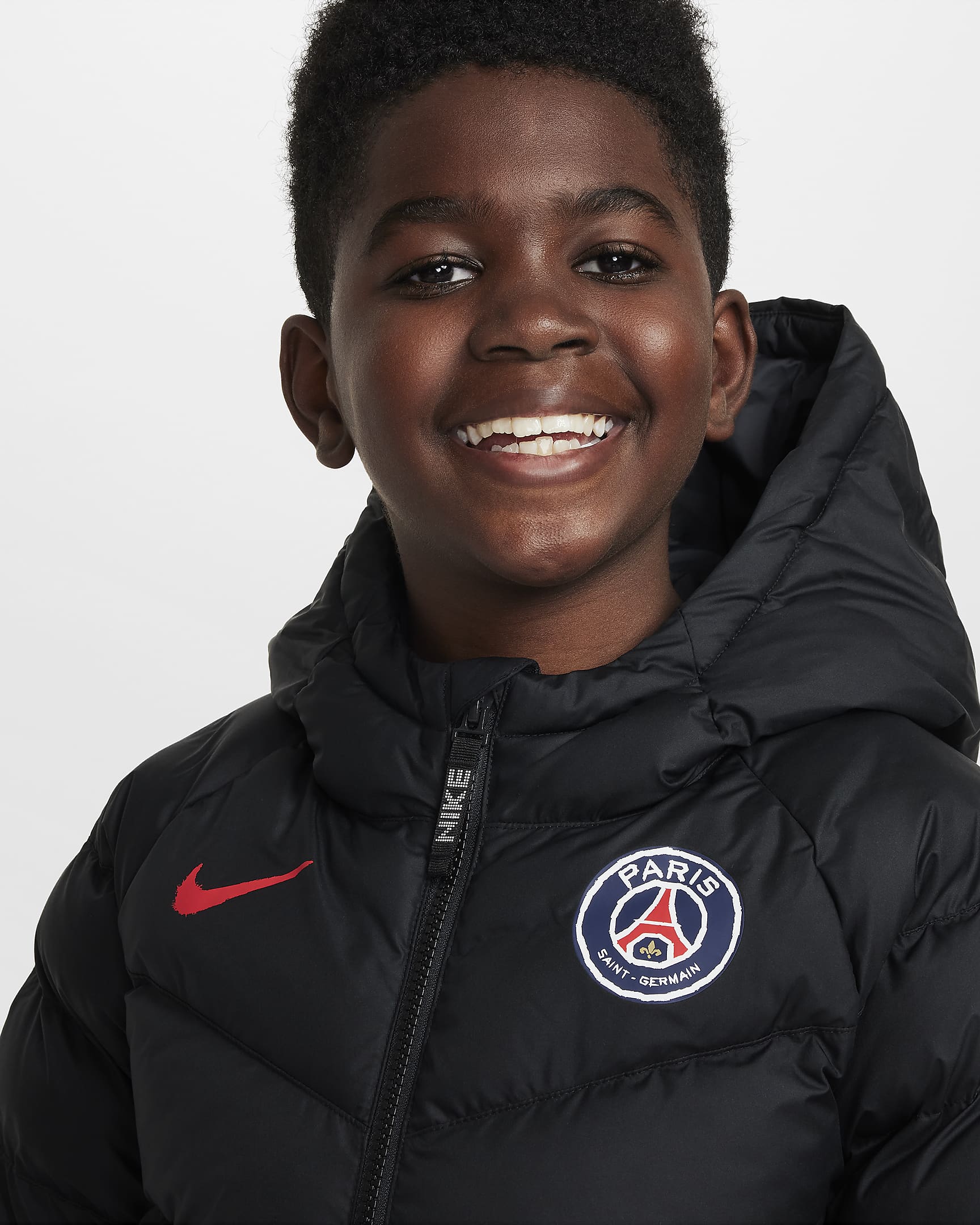 Paris Saint-Germain Older Kids' Nike Football Synthetic-Fill Hooded Jacket - Black/Black/University Red