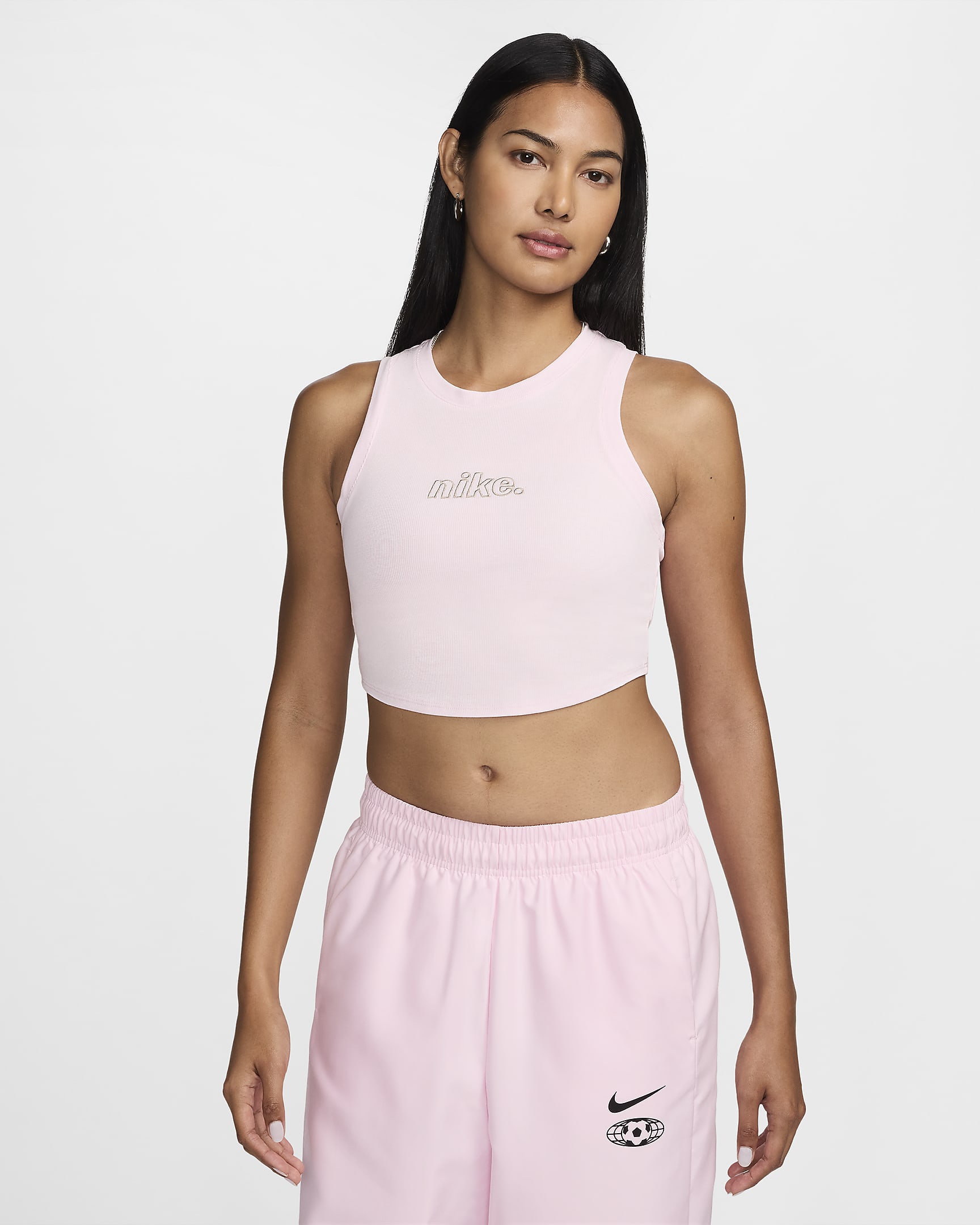 Nike Sportswear Chill Knit Women's Cropped Mini-Rib Tank Top - Pink Foam/Khaki