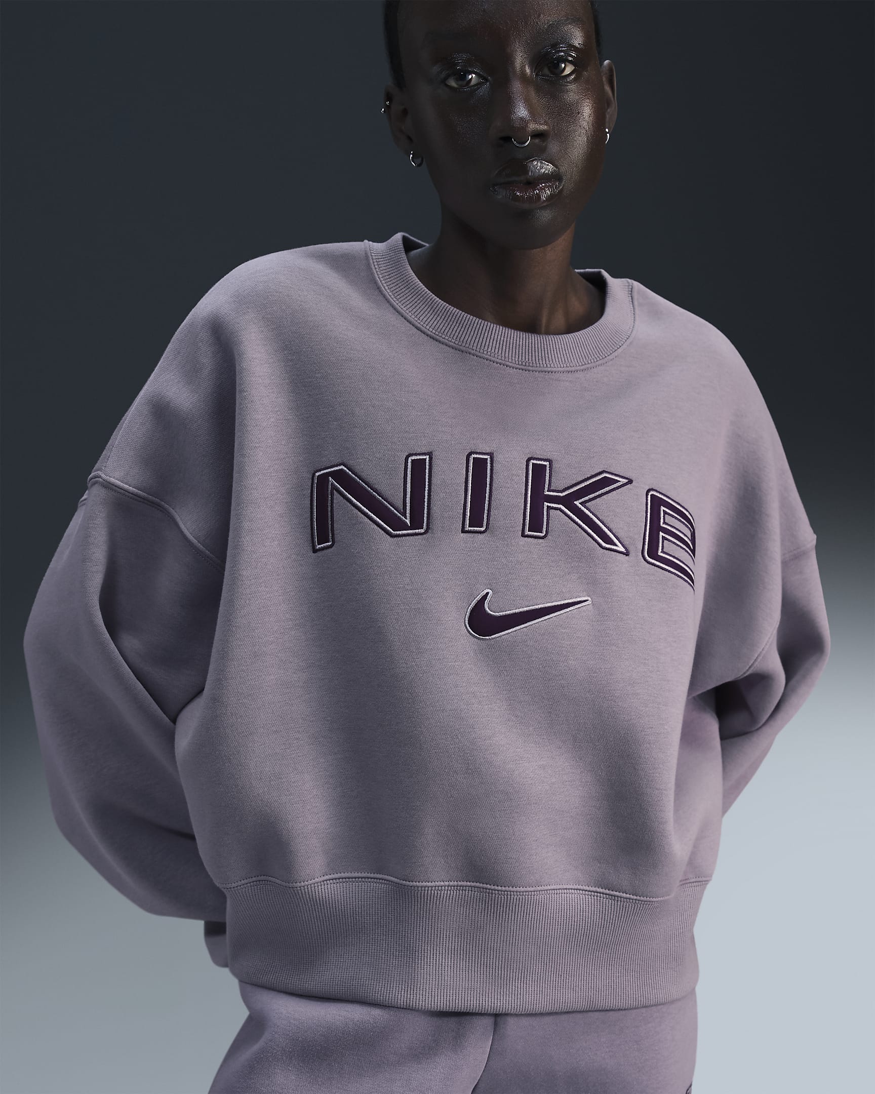 Nike Sportswear Phoenix Fleece Women's Over-Oversized Crew-Neck Logo Sweatshirt - Light Violet Ore/Platinum Violet/Burgundy Crush