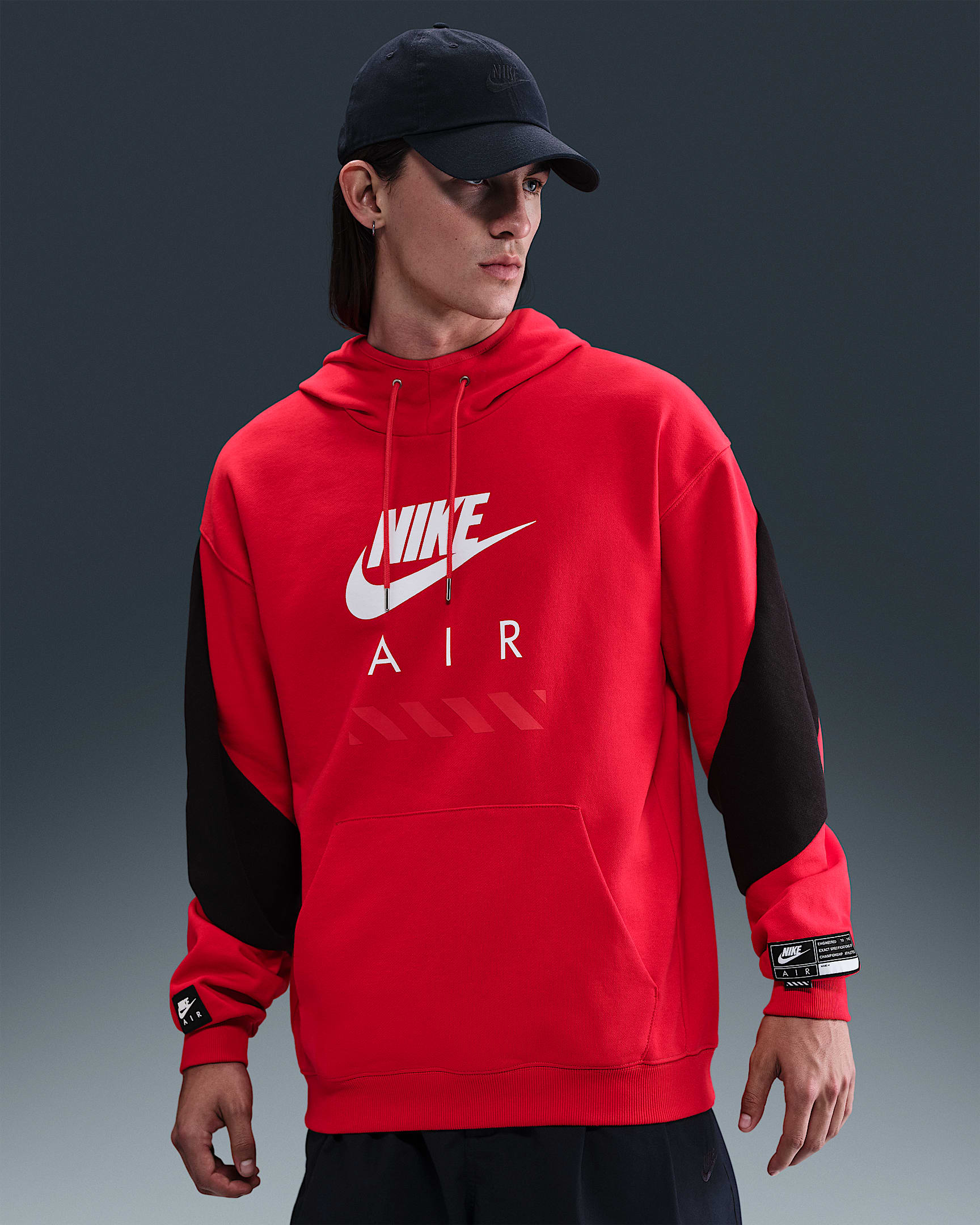 Nike Air Men's Fleece Pullover Hoodie - University Red/Black/White