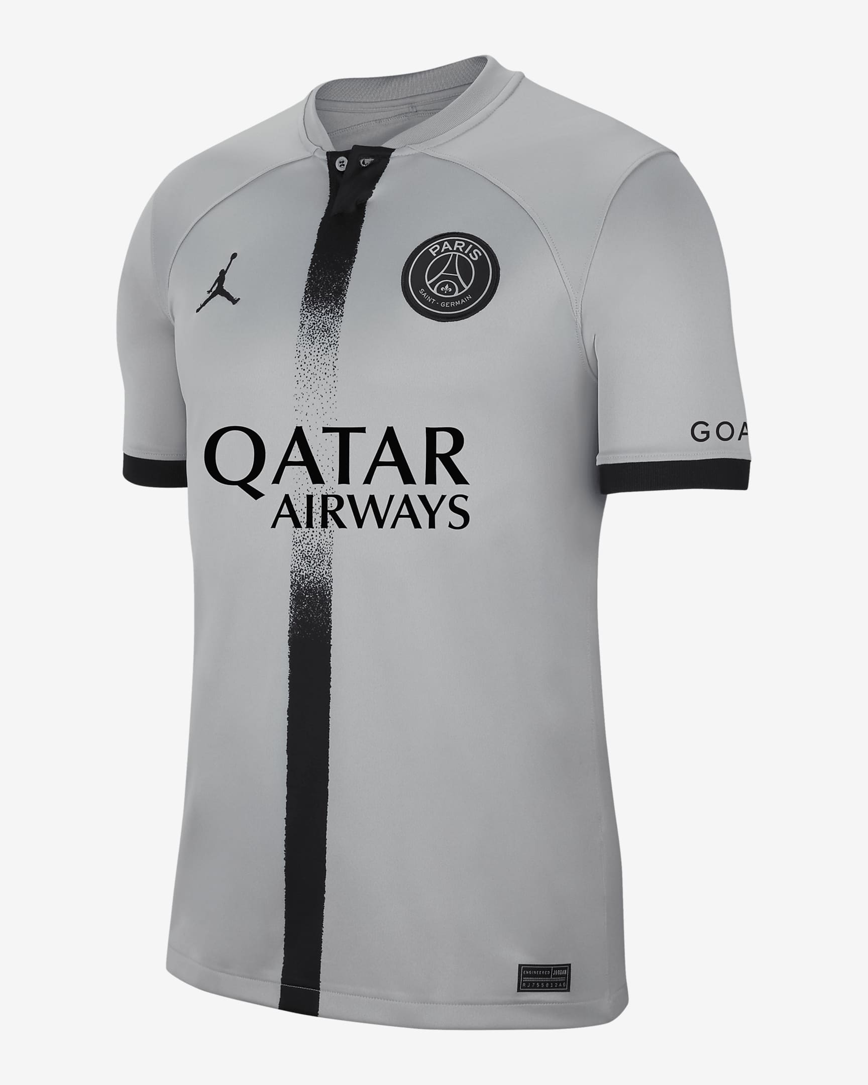 Jersey de fútbol Nike Dri-FIT para niños talla grande del Paris Saint-Germain visitante (Lionel Messi) 2022/23 Stadium - Gris humo claro/Negro