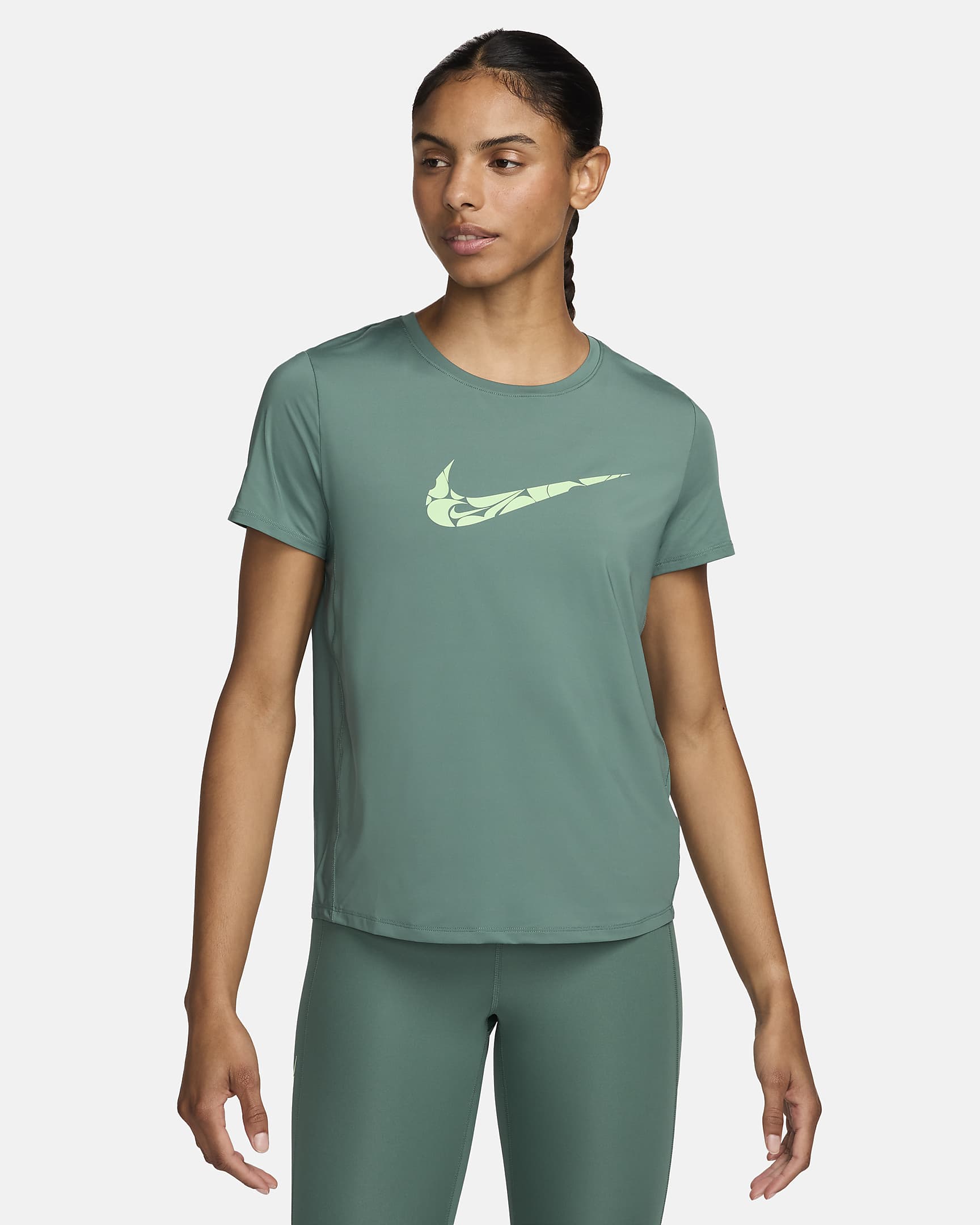 Nike One Swoosh Dri-FIT Kurzarm-Laufoberteil für Damen - Bicoastal/Vapor Green
