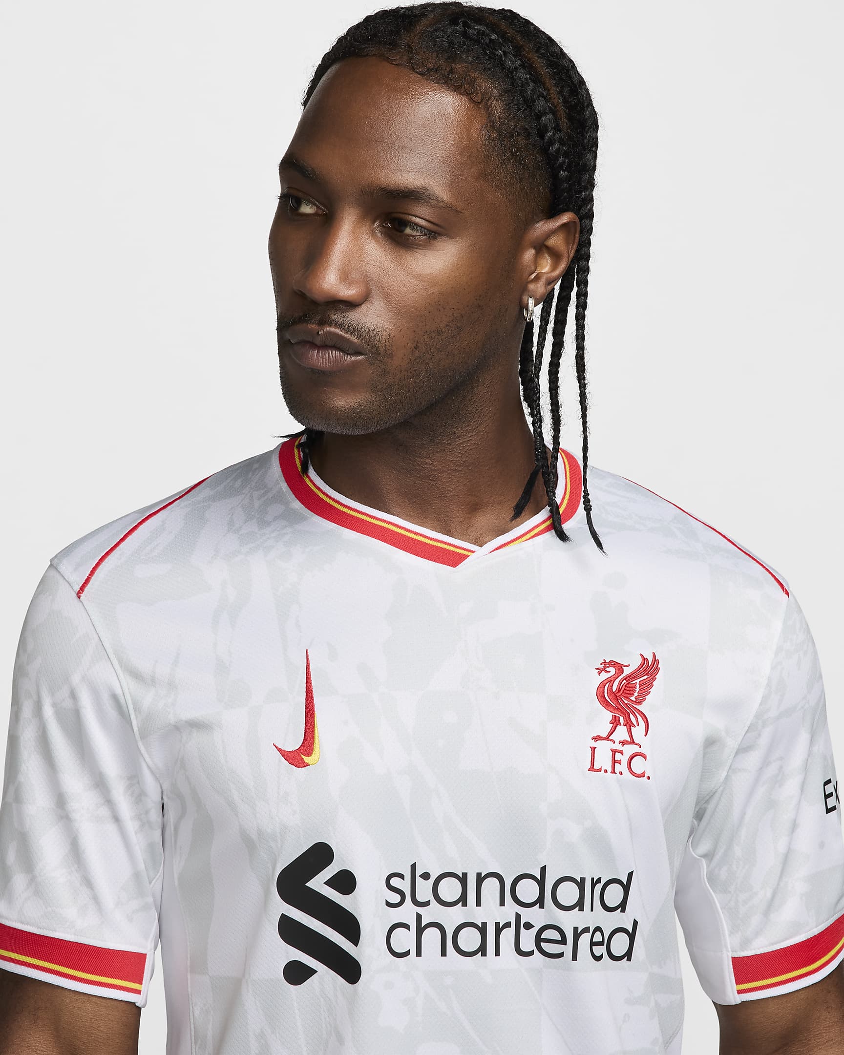 Liverpool FC 2024/25 Stadyum Üçüncü Nike Dri-FIT Erkek Futbol Taraftar Forması - Beyaz/Pure Platinum/Siyah/Global Red