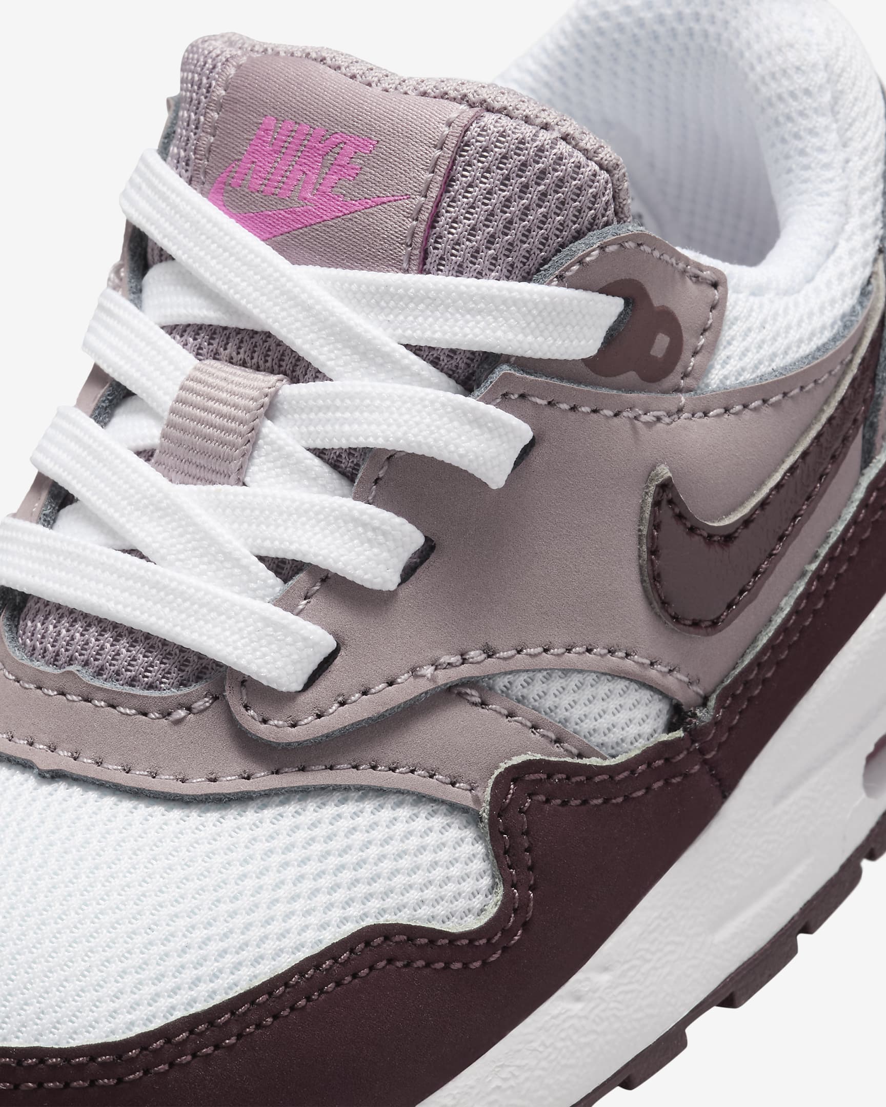 Air Max 1 EasyOn schoenen voor baby's/peuters - Wit/Light Violet Ore/Playful Pink/Burgundy Crush