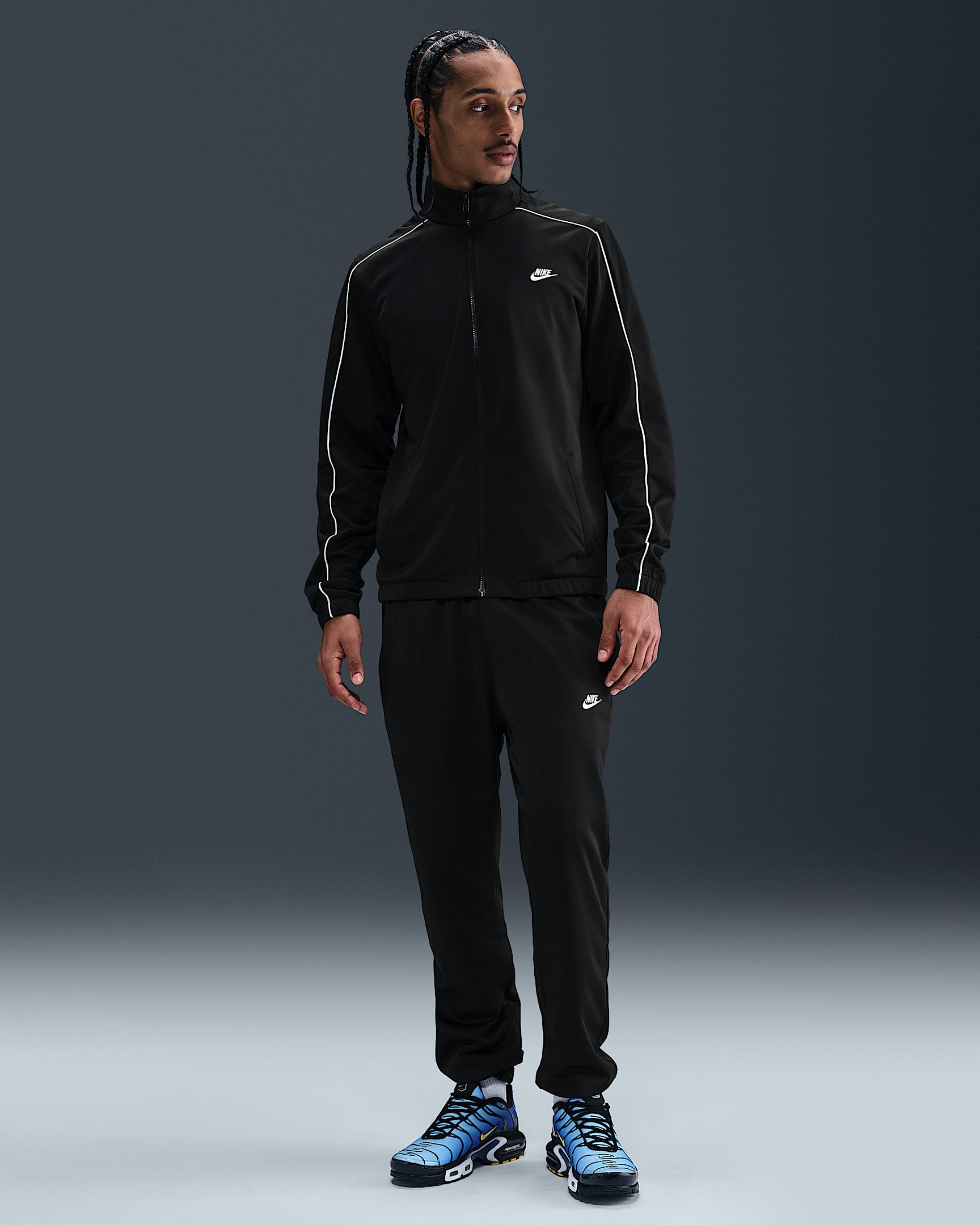 Nike Sportswear Club Polyester Örgü Erkek Eşofmanı - Siyah/Siyah/Beyaz/Beyaz