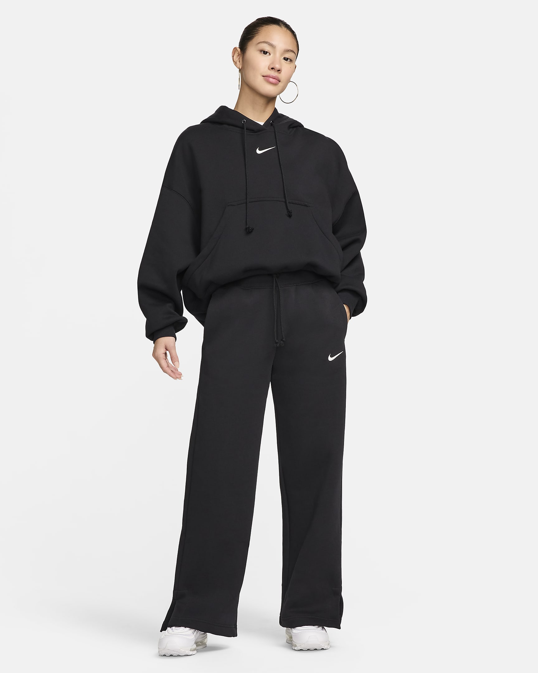 Nike Sportswear Phoenix Fleece Women's High-Waisted Wide-Leg Tracksuit Bottoms - Black/Sail