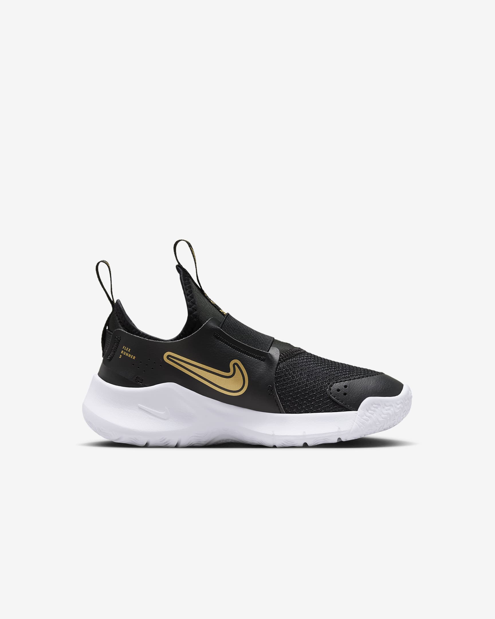 Nike Flex Runner 3-sko til mindre børn - sort/hvid/Metallic Gold