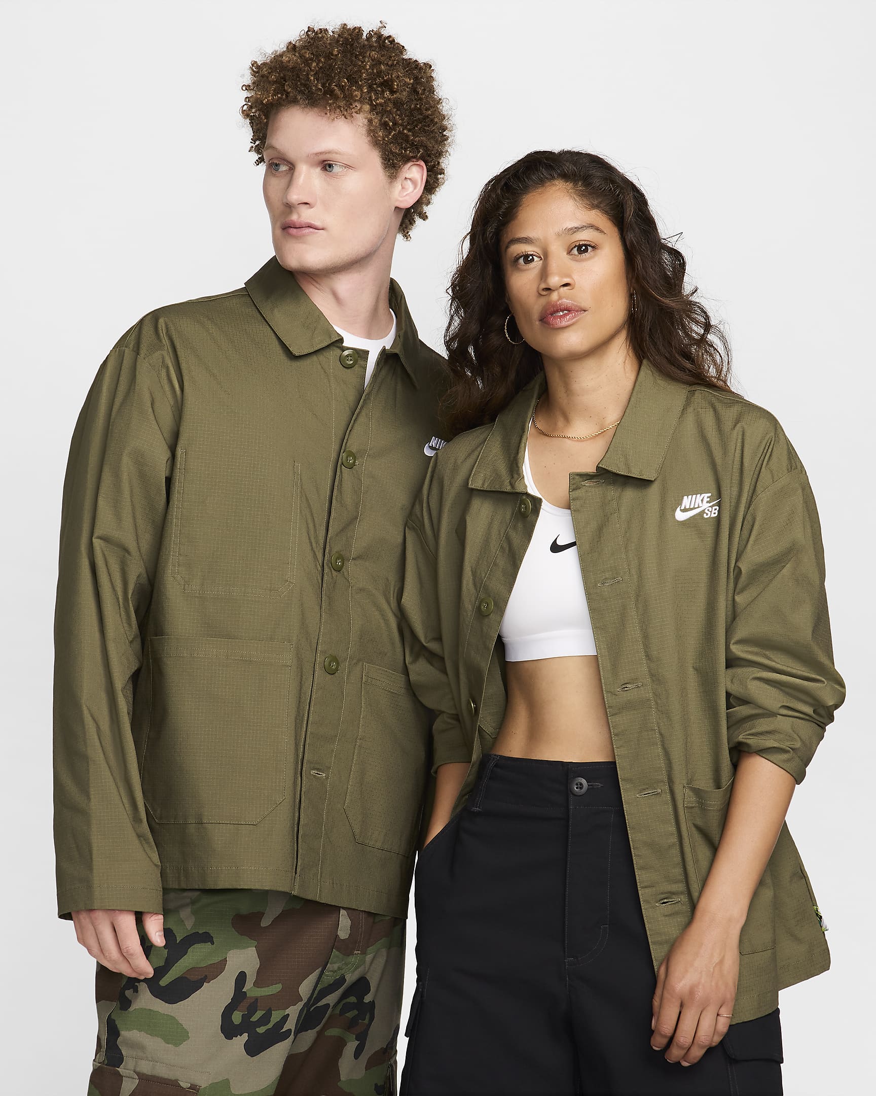 Veste workwear de skate Nike SB - Medium Olive/Blanc