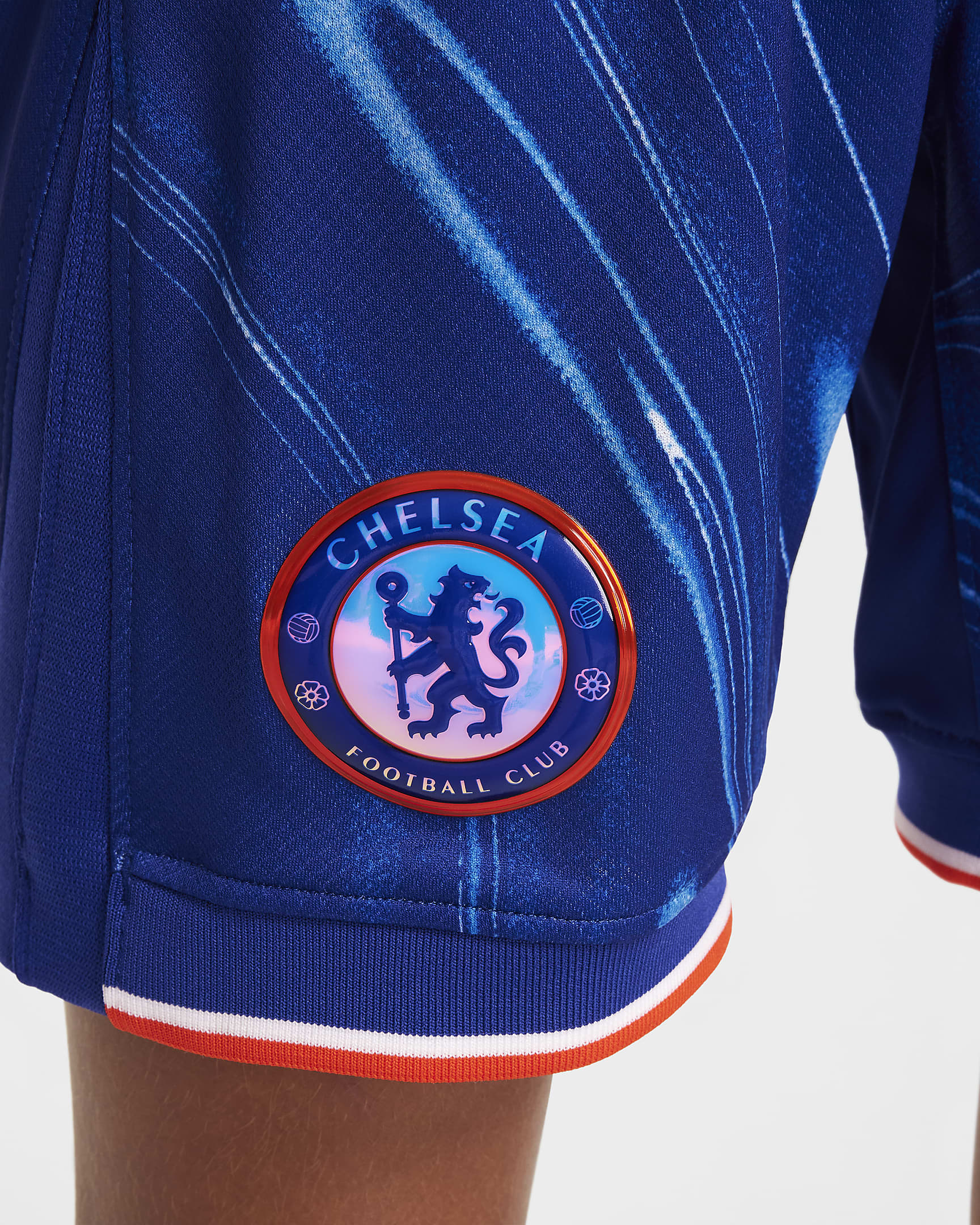 Short de foot replica Nike Dri-FIT Chelsea FC 2024/25 Stadium Domicile pour ado - Rush Blue/Team Orange/Blanc