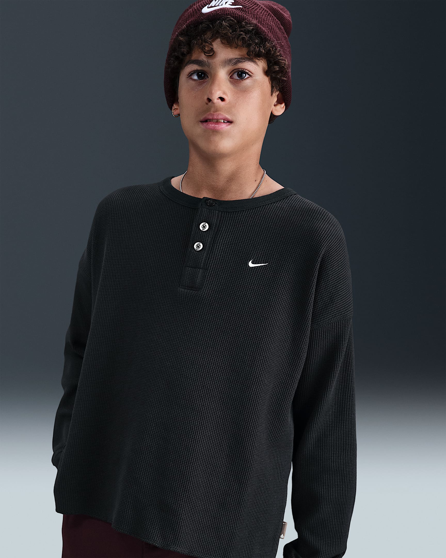 Haut à manches longues Nike Sportswear Metro Ground pour ado - Noir/Blanc