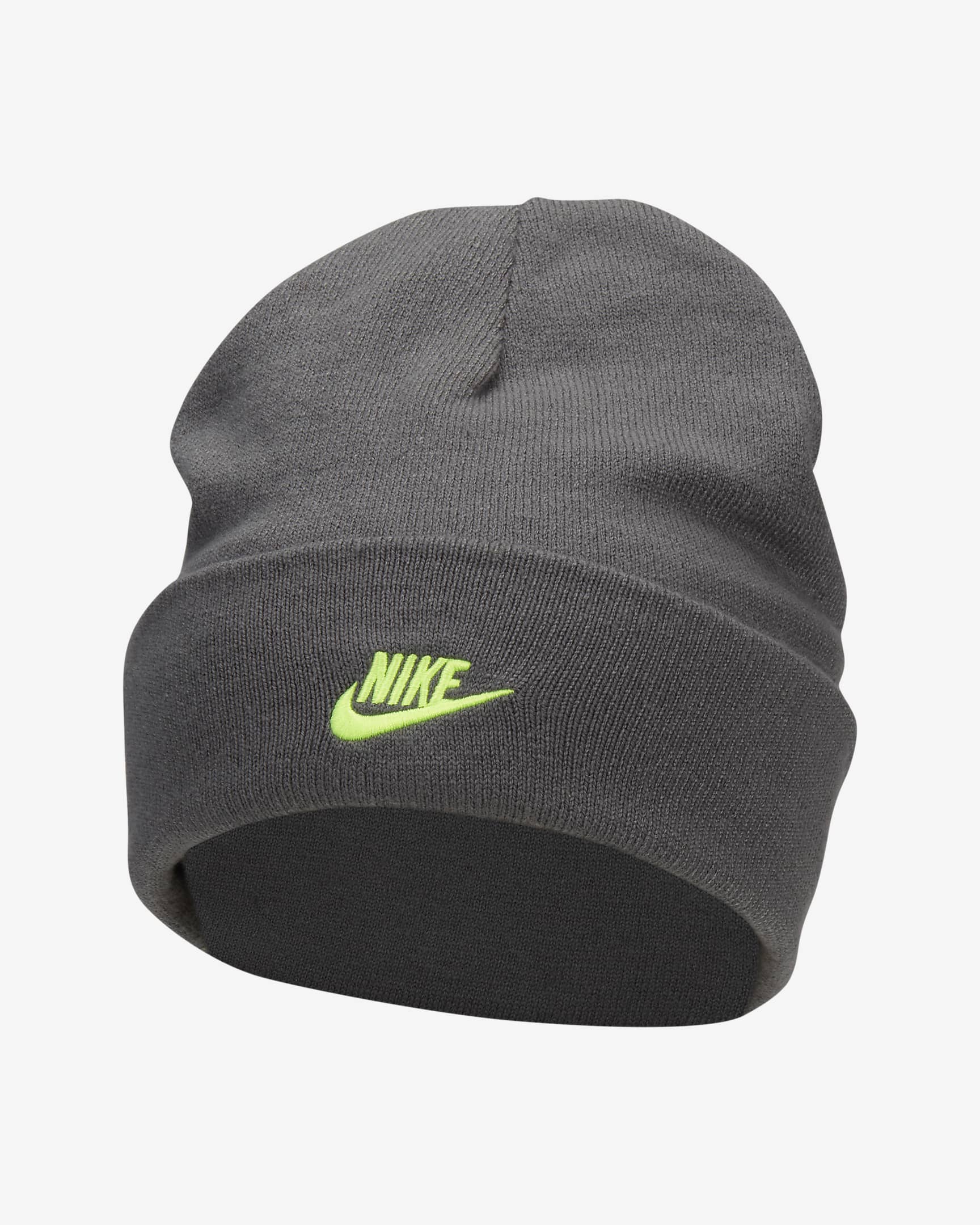 Nike Peak wendbare Smiley-Beanie mit hohem Bündchen für Kinder - Iron Grey/Volt/Volt