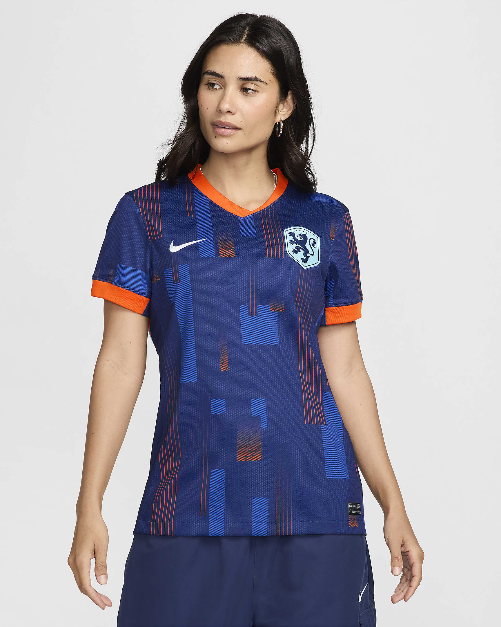 Maillot de foot replica Nike Dri-FIT Pays-Bas (Équipe féminine) 2024/25 Stadium Extérieur pour femme - Blue Void/Safety Orange/Copa/Blanc